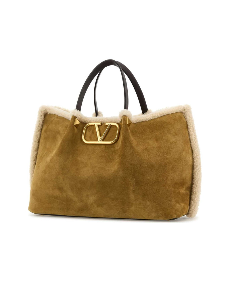Valentino Mustard Suede Vlogo Signature Shopping Bag outlook