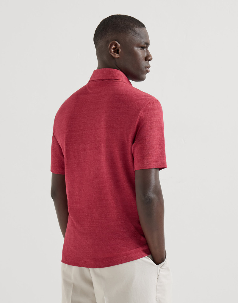 Linen and cotton mélange jersey polo with shirt-style collar 3