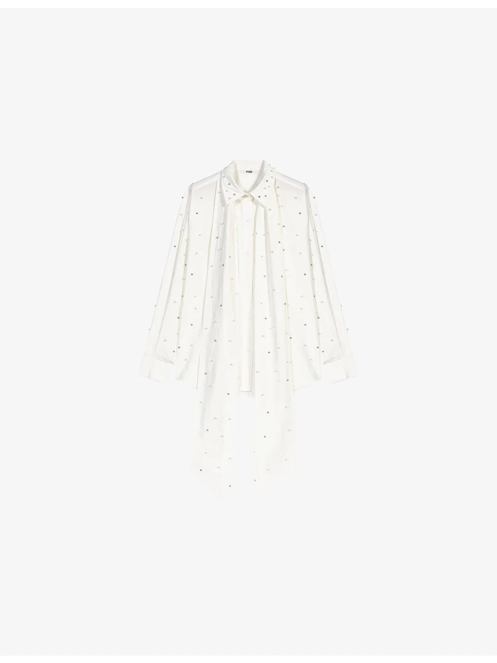Rhinestone and Pearl-Embellished Oversized Cotton Shirt - 1