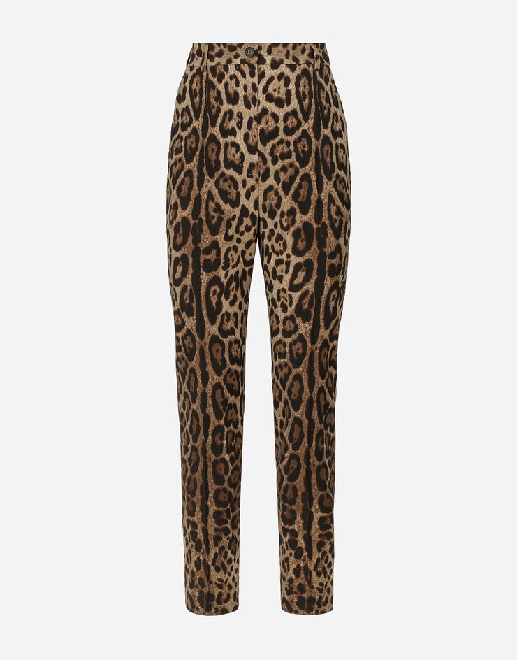 High-waisted pants in leopard-print wool - 1