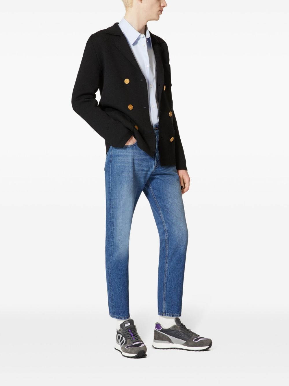 VLogo buttons wool knitted jacket - 2