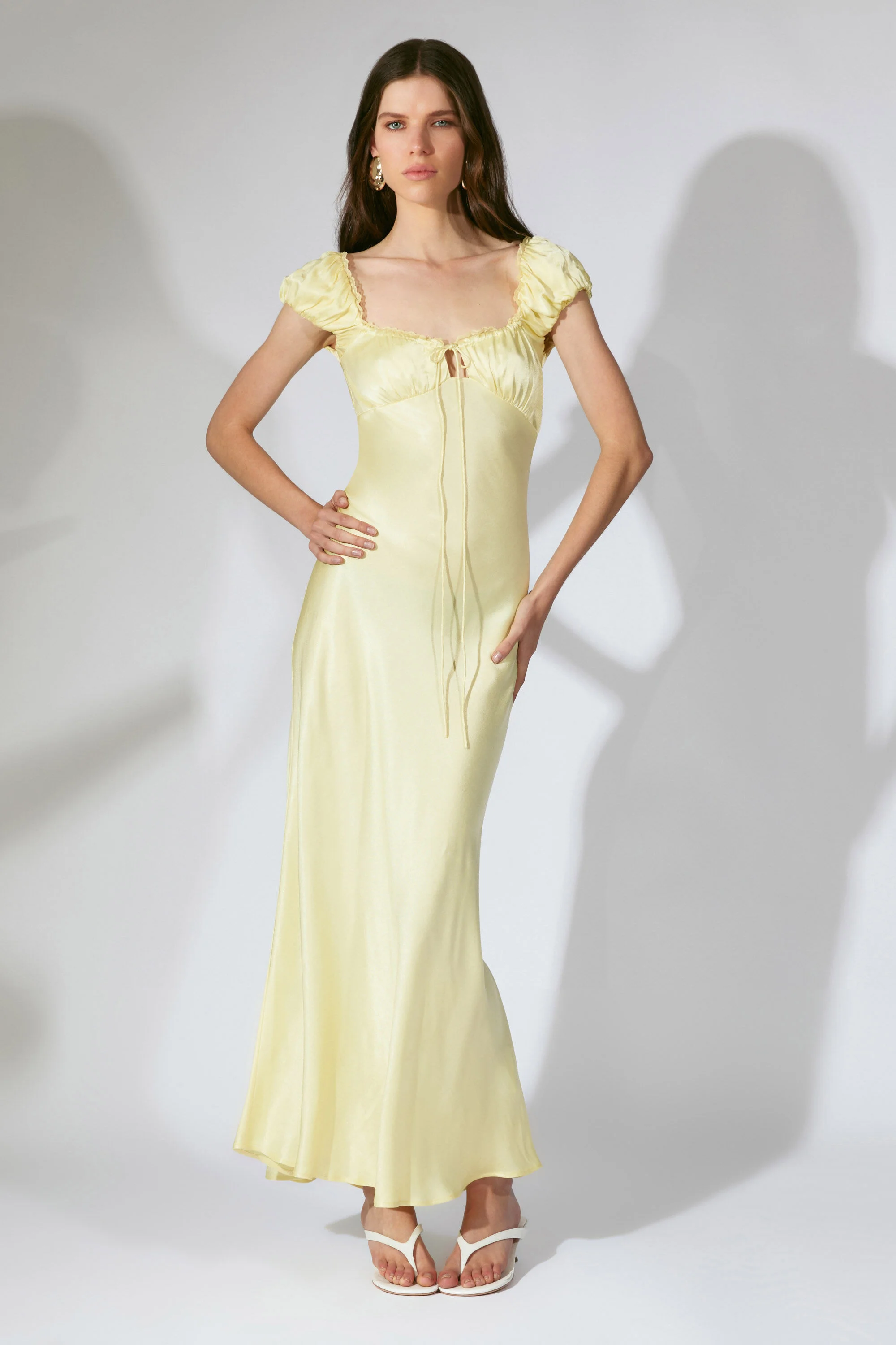 Stasia Satin Maxi Slip Dress In Canary Yellow - 1