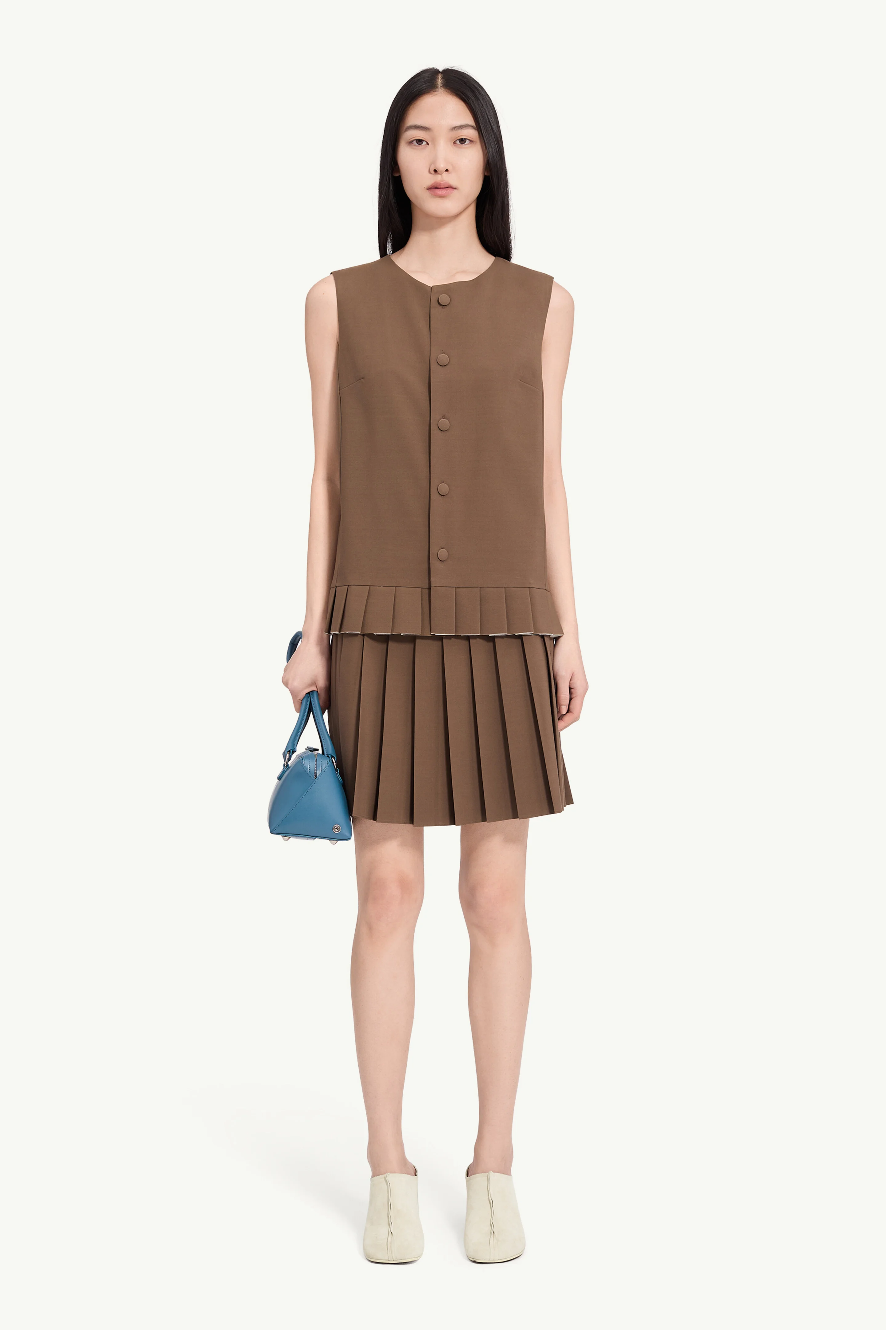 Pleated wool blend sleeveless top - 1