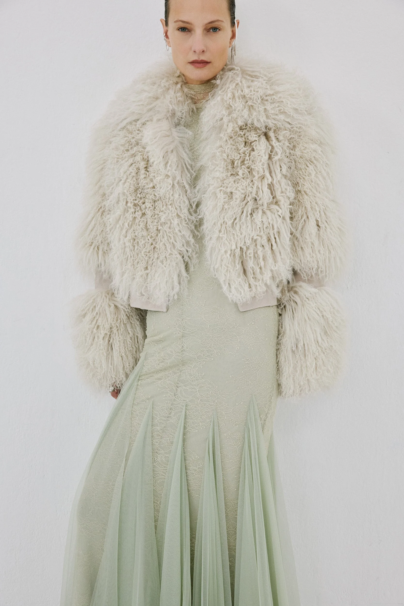 VESPERA JACKET IN CREAM MONGOLIAN FUR - 1