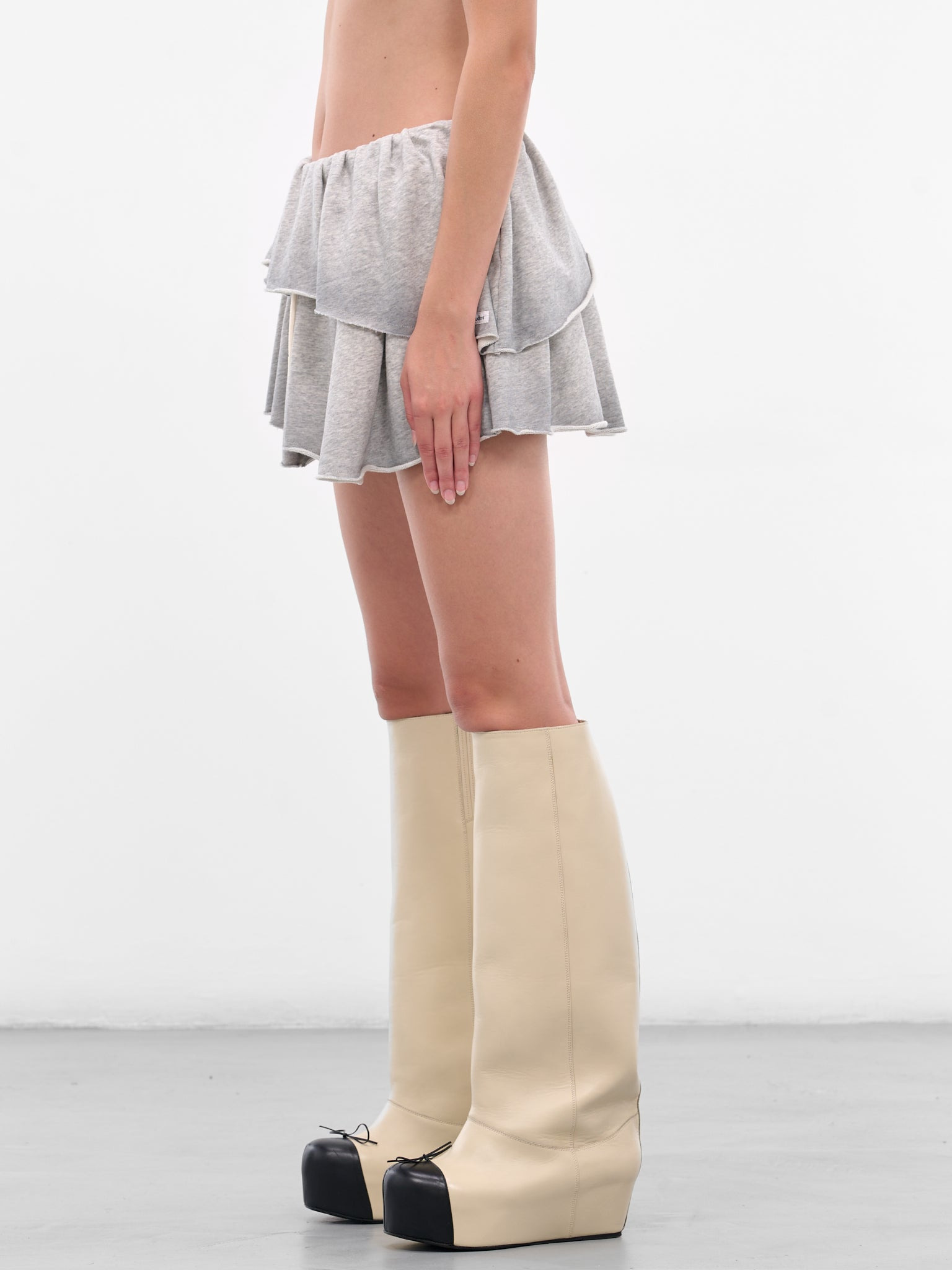 Grey Melange Layered Mini Skirt - 2