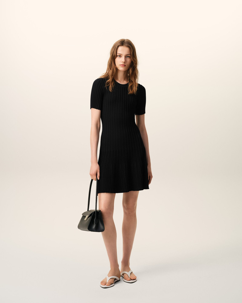AMI Paris BLACK KNIT MINI GODET DRESS outlook