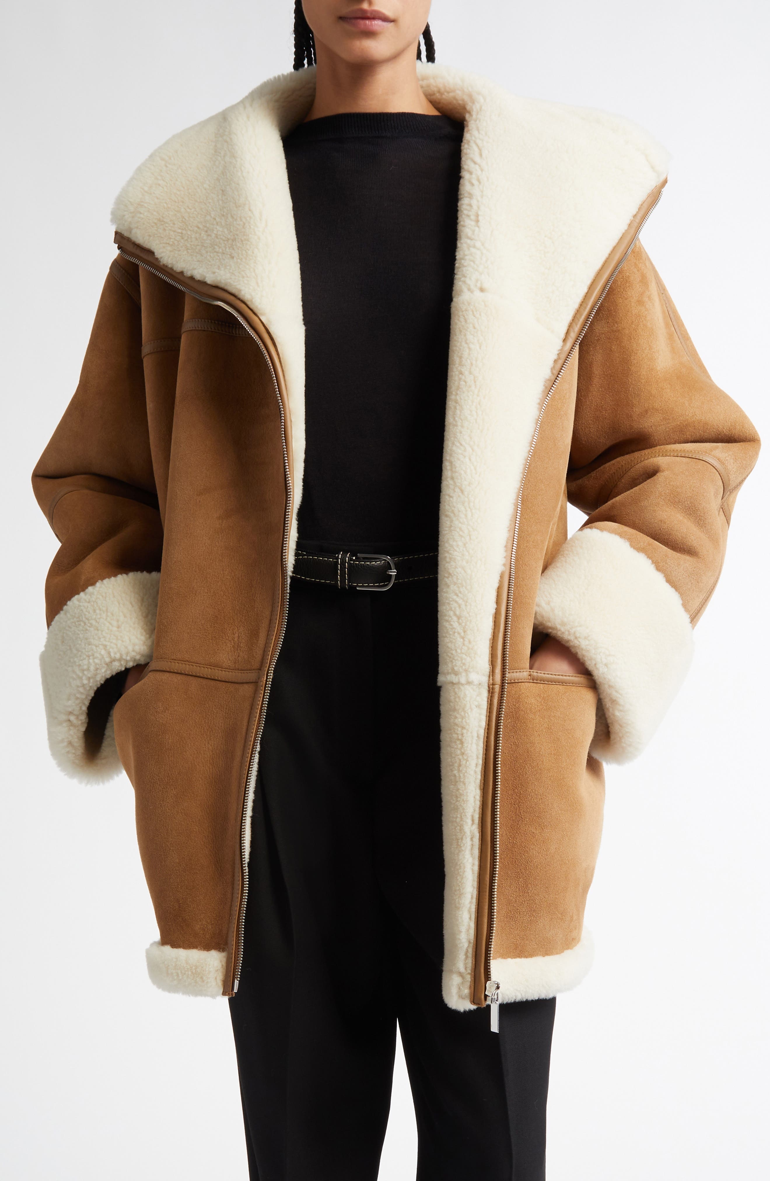 TOTEME Signature Genuine Shearling Jacket in Biscuit at Nordstrom - 2