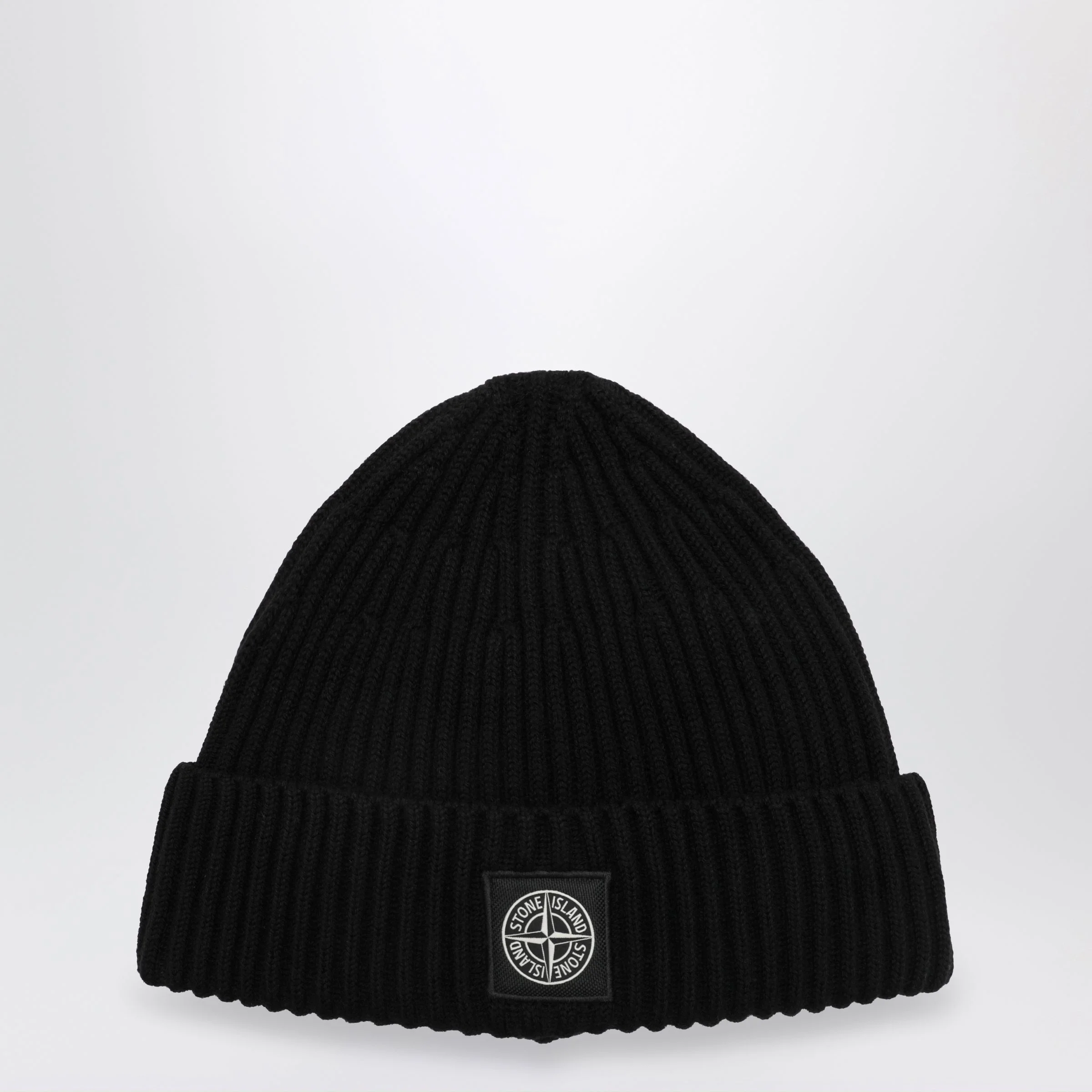 Compass Patch Beanie in Black Wool - 1