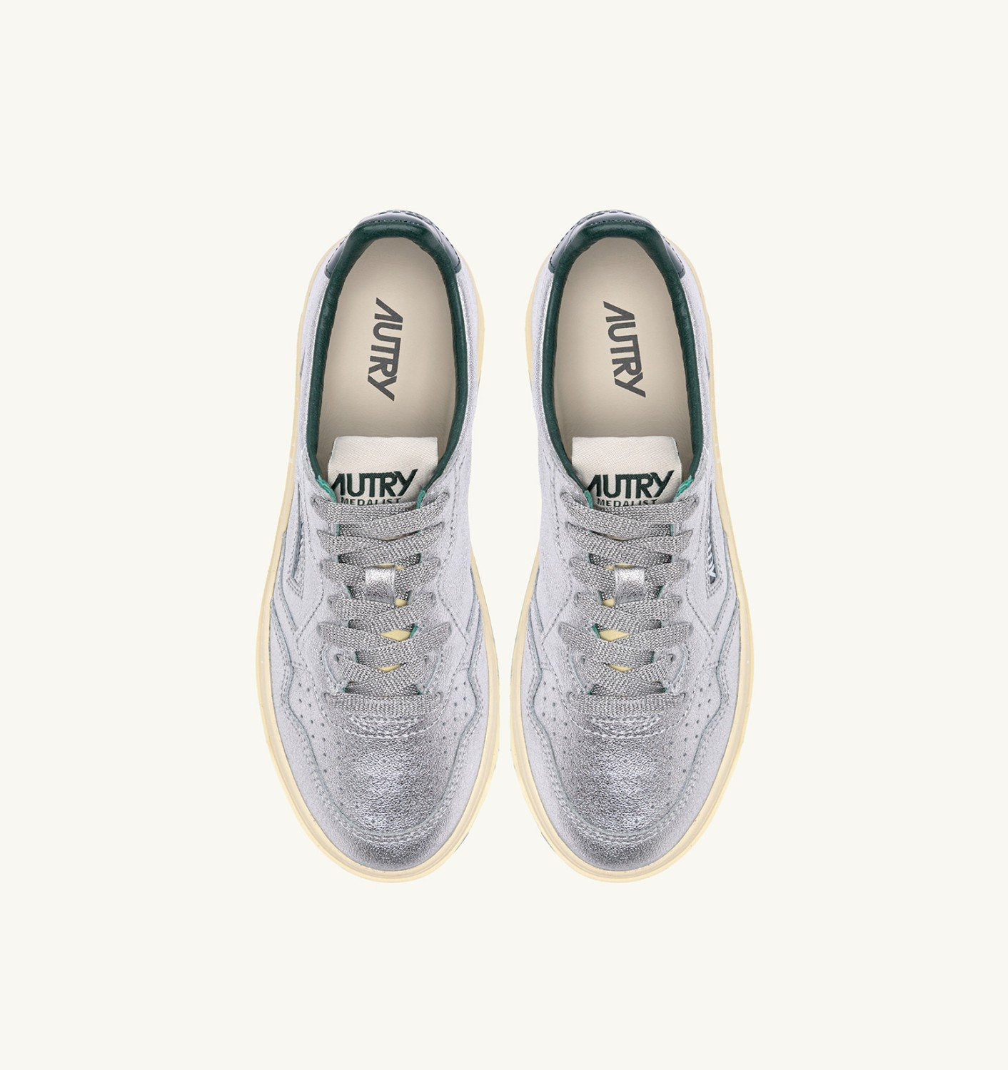 MEDALIST LOW SNEAKERS IN SILVER AND BOTTLE METALIZED LEATHER - 5