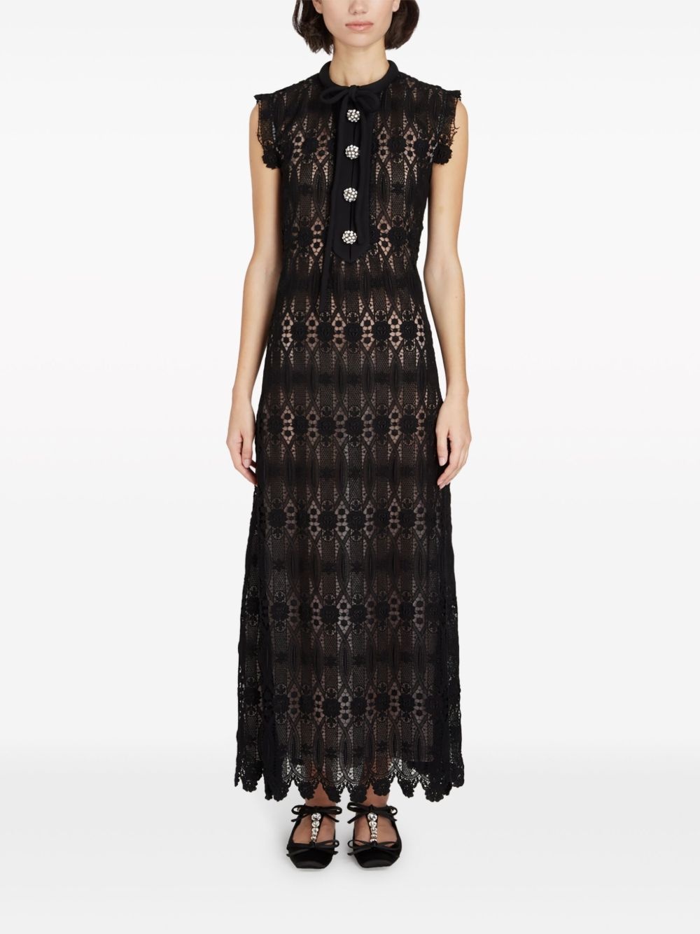 long embroidered macramé dress - 2
