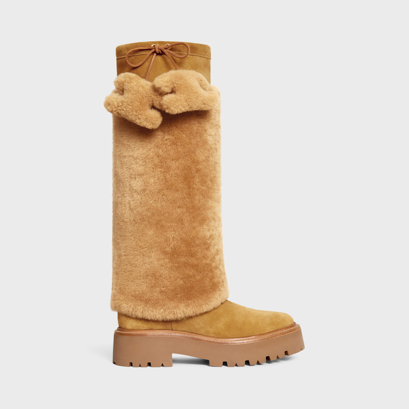 CELINE BULKY HIGH BOOT WITH TRIOMPHE TASSELS in SHEARLING AND SUEDE CALFSKIN - 1