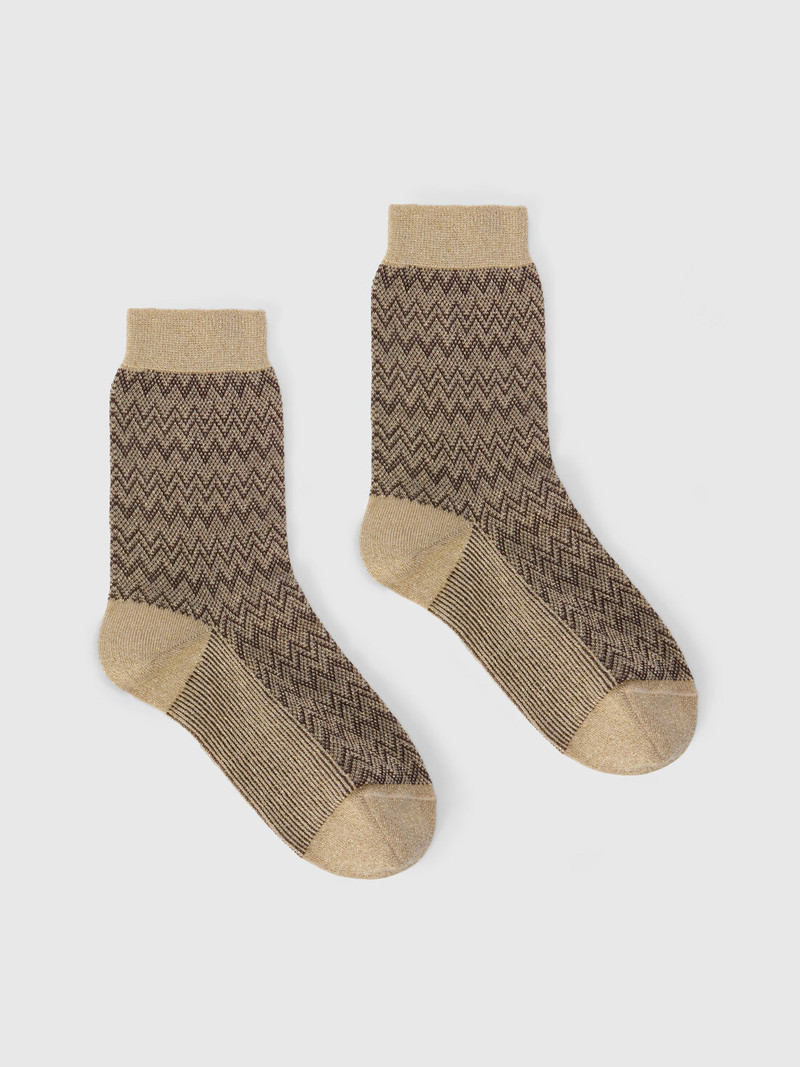 Short lamé knit socks with zigzag pattern 1