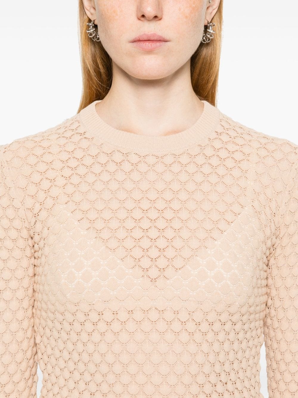 cropped pointelle-knit jumper - 5