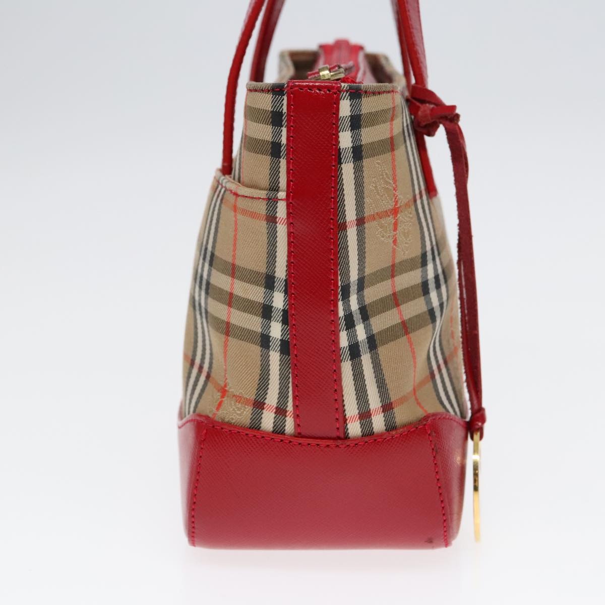 Burberry Nova Check Hand Bag Canvas Leather Beige Red Gold - 3