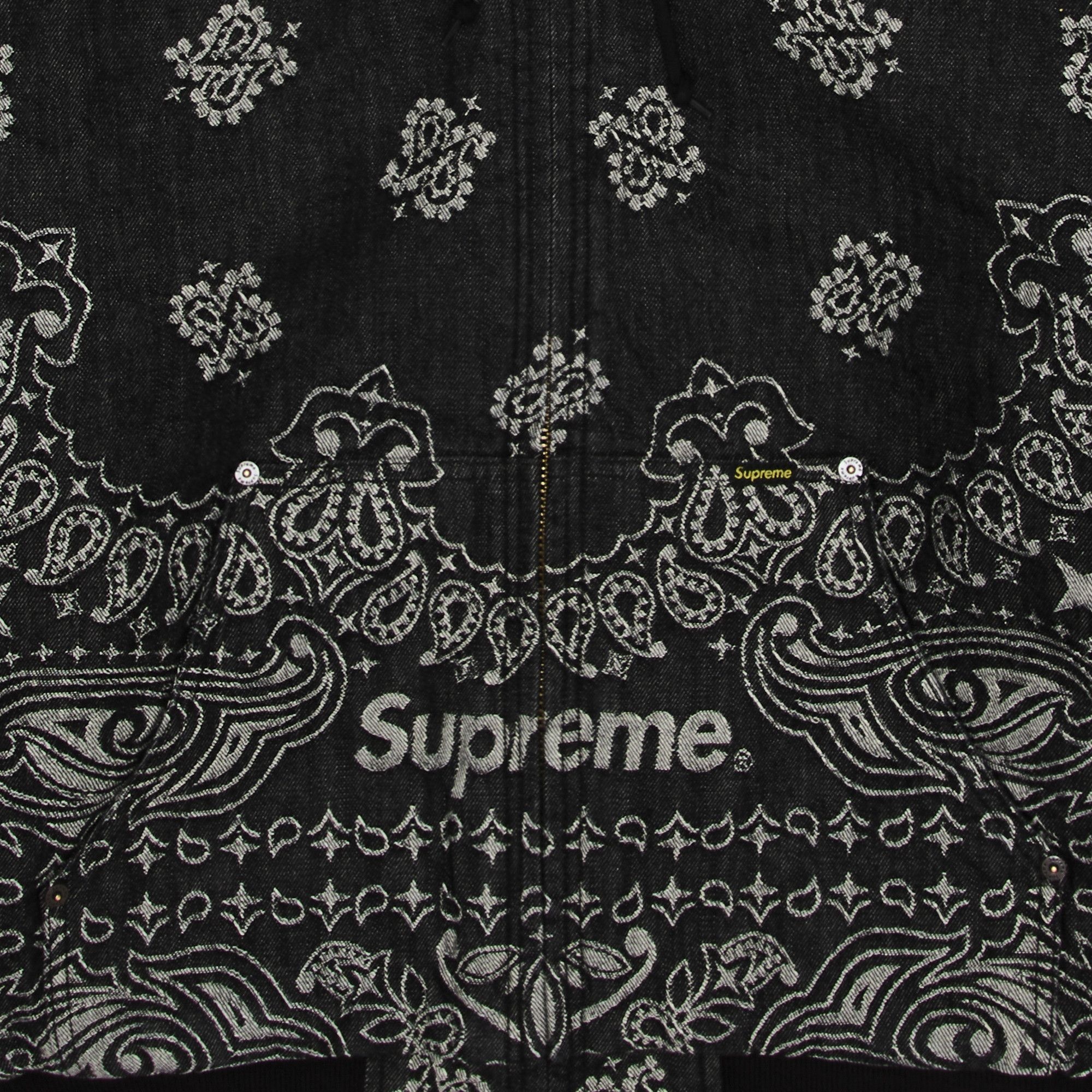 Supreme Bandana Jacquard Denim Hooded Work Jacket 'Black' - 3