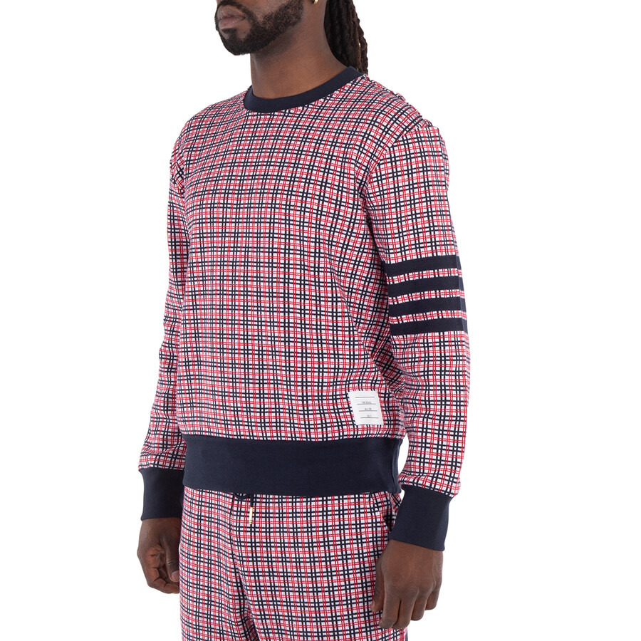 Thom Browne Men's Cotton Check Jacquard 4-Bar Sweatshirt - 5
