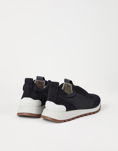 Brunello Cucinelli Suede and techno fabric runners with precious detail outlook