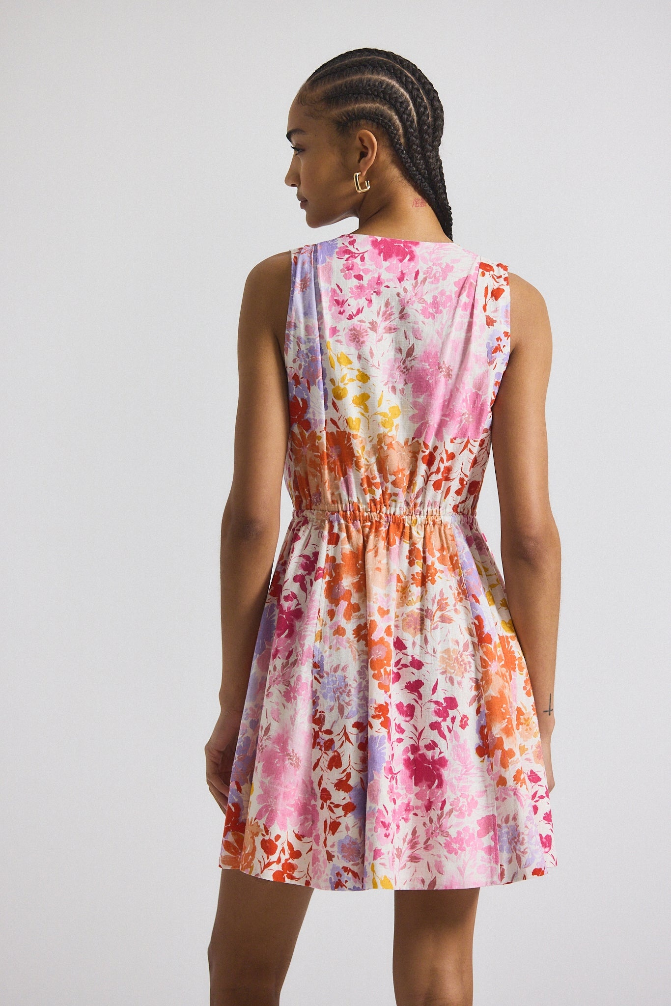 TIA FLORAL PRINTED STRETCH LINEN MINI DRESS - 5