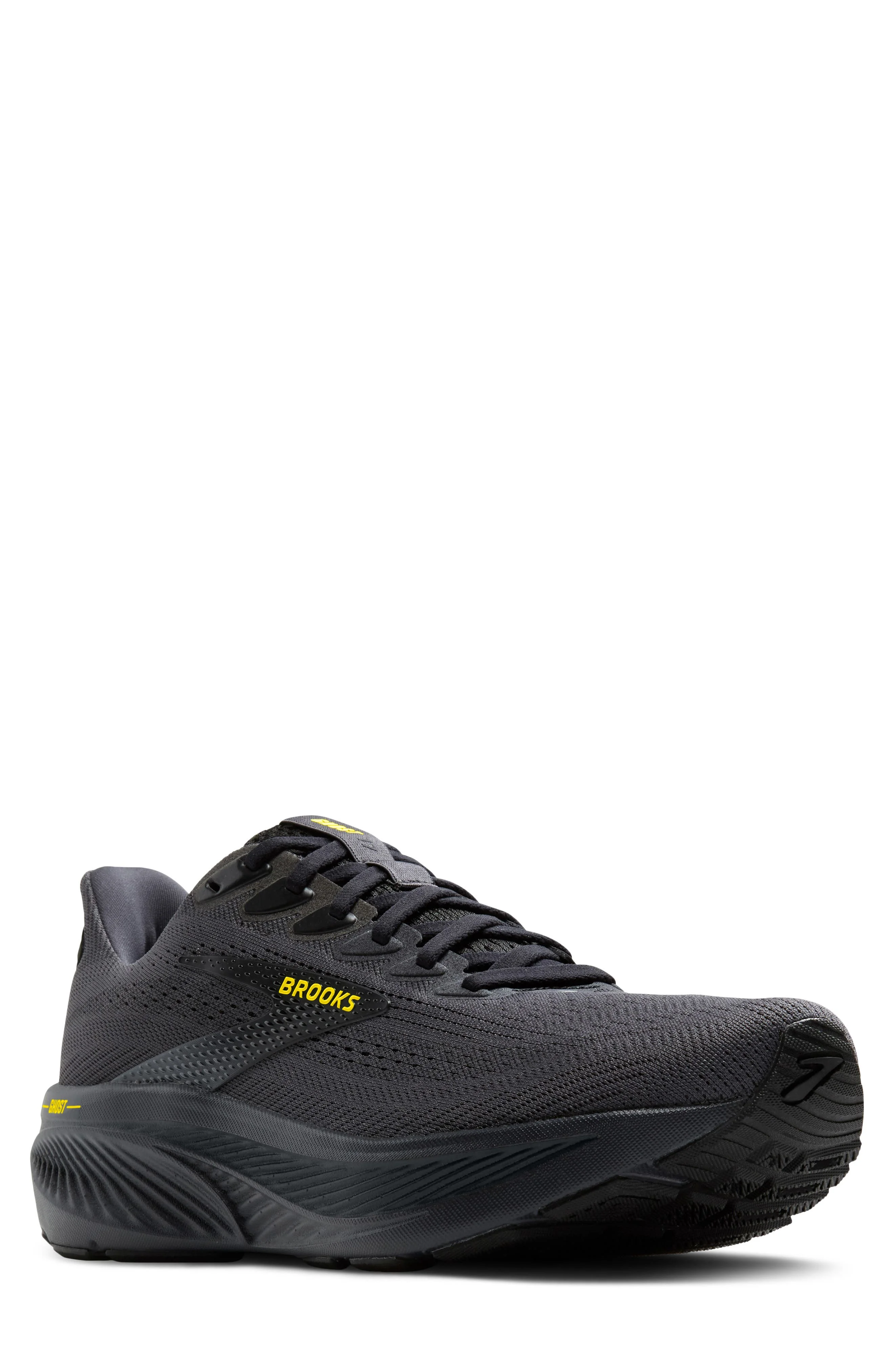 Brooks Ghost 17 Running Shoe in Ebony/Black/Yellow at Nordstrom - 1