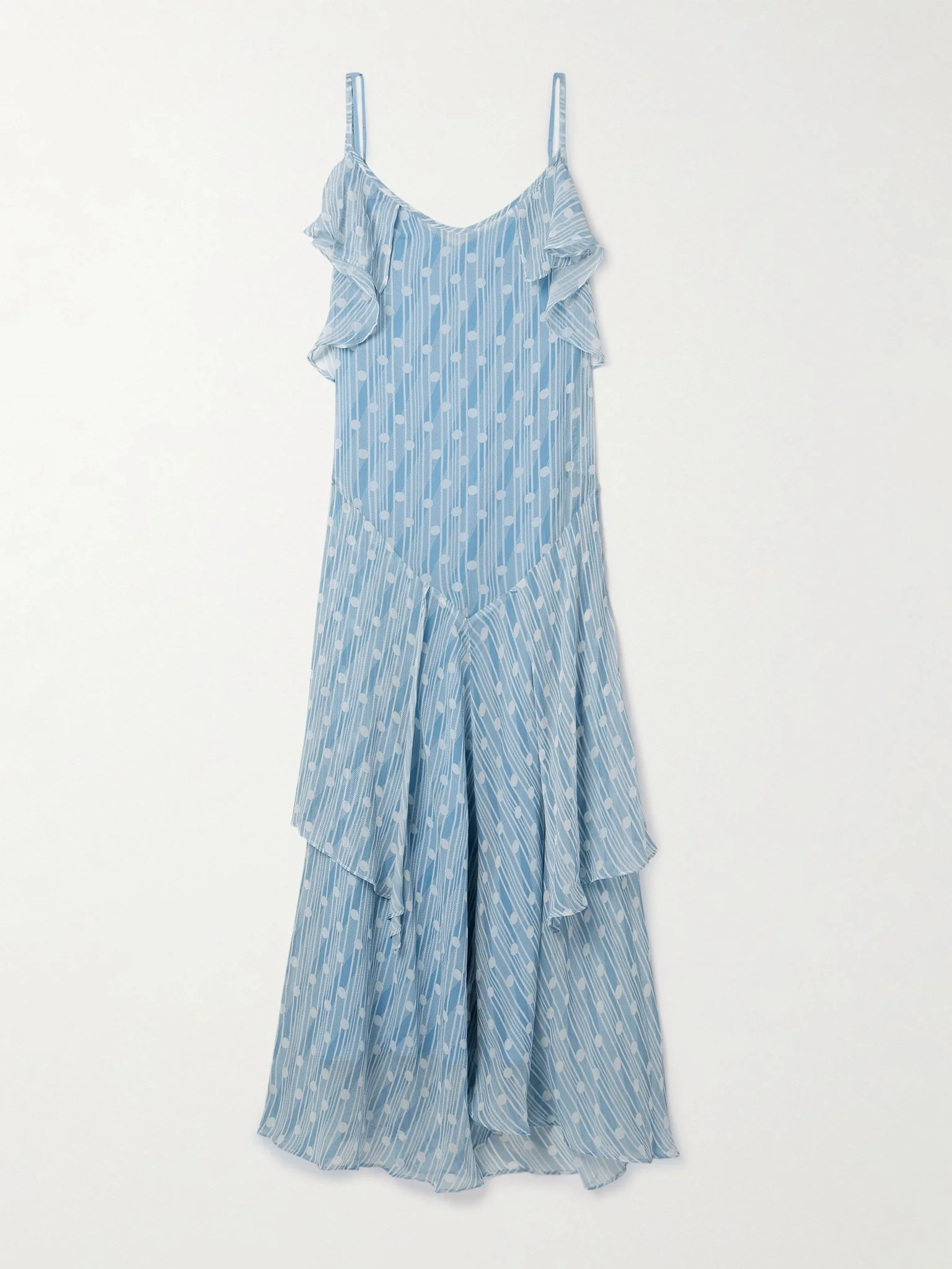 Meridian ruffled printed silk-crepon maxi dress Blue - 1