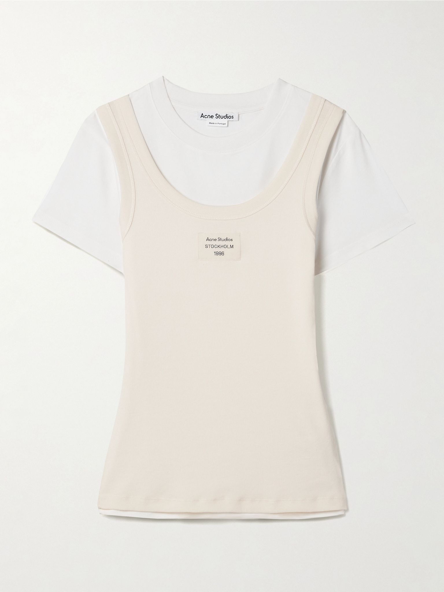 Layered appliquéd ribbed cotton-blend jersey T-shirt White - 1