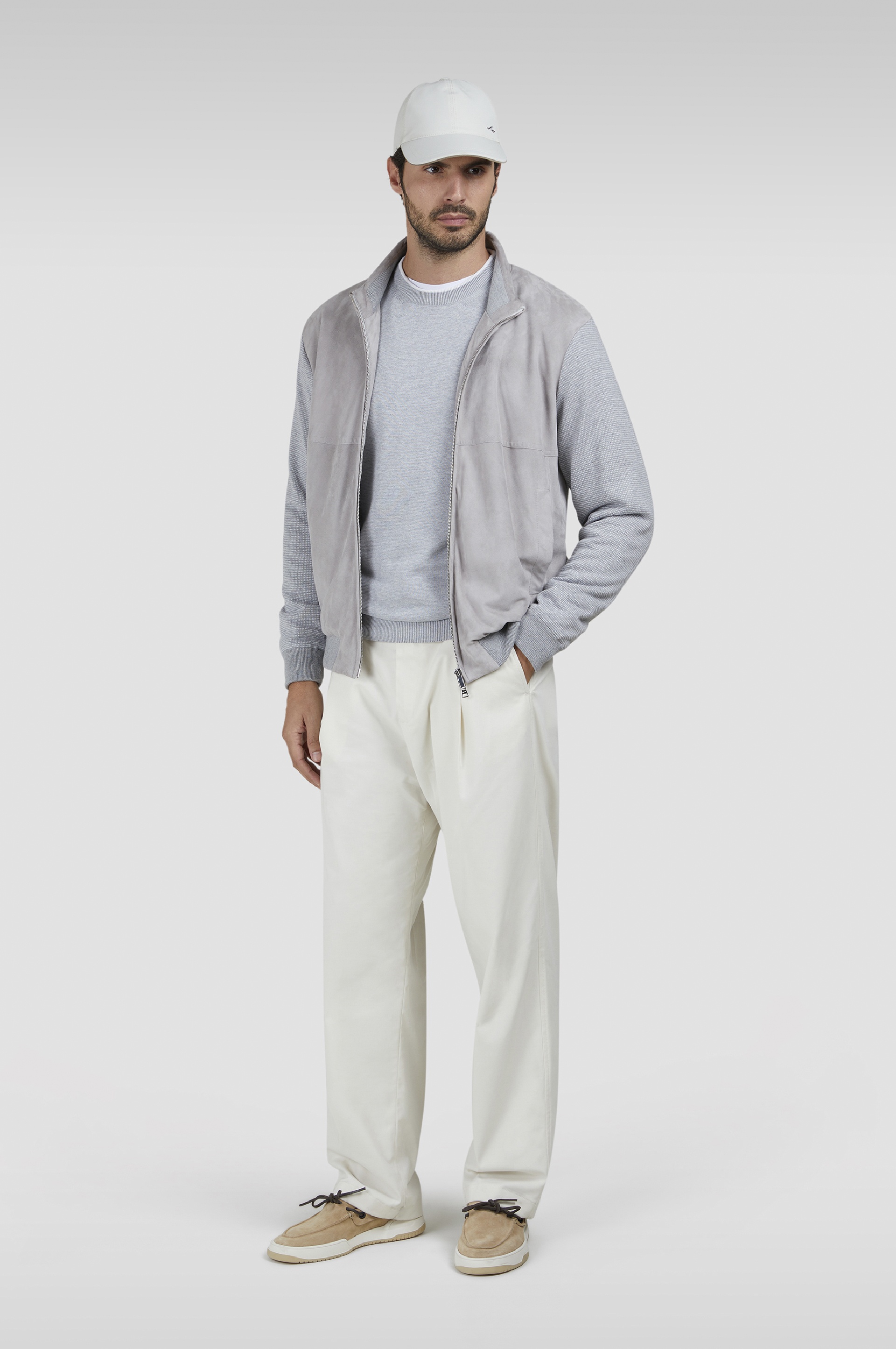 CREW NECK SWEATER IN COTTON AND SILK WITH CONTRASTING TRIM - 2