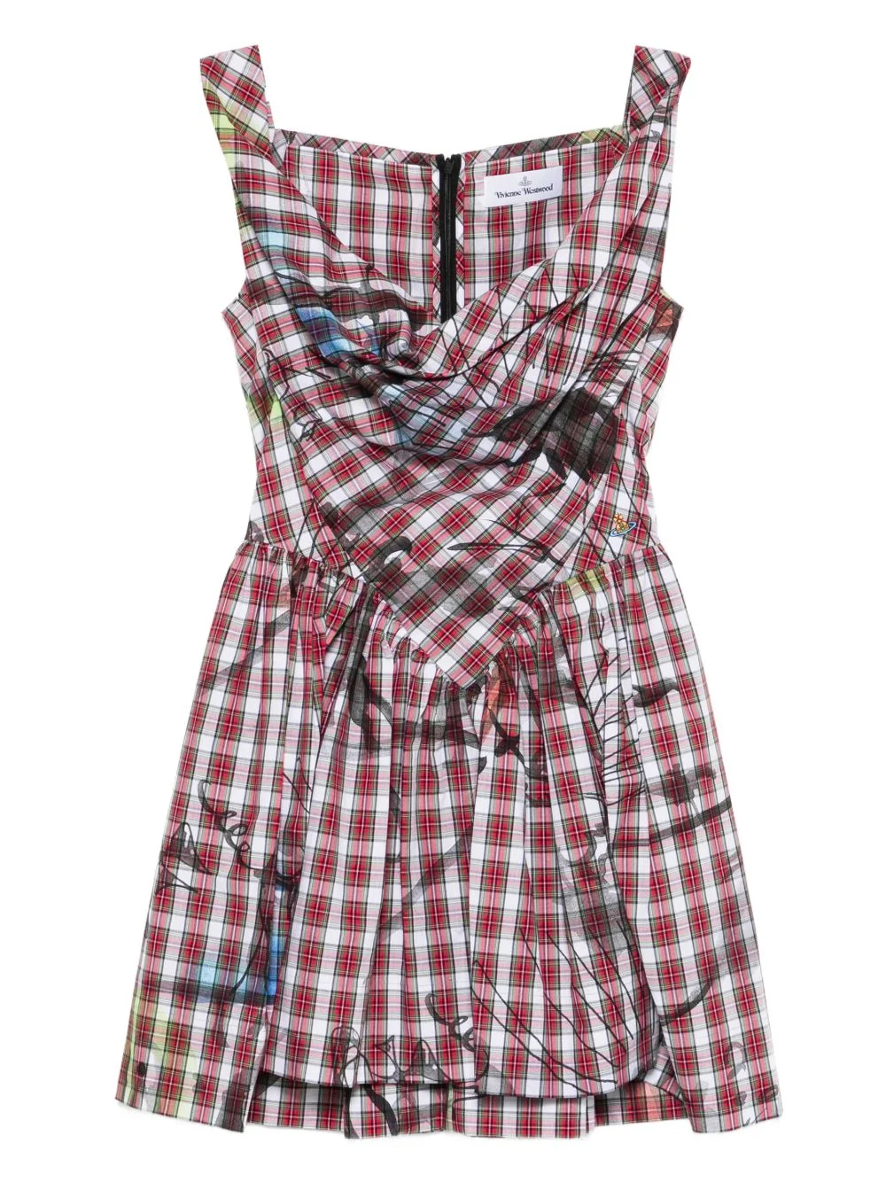 plaid draped mini dress - 1