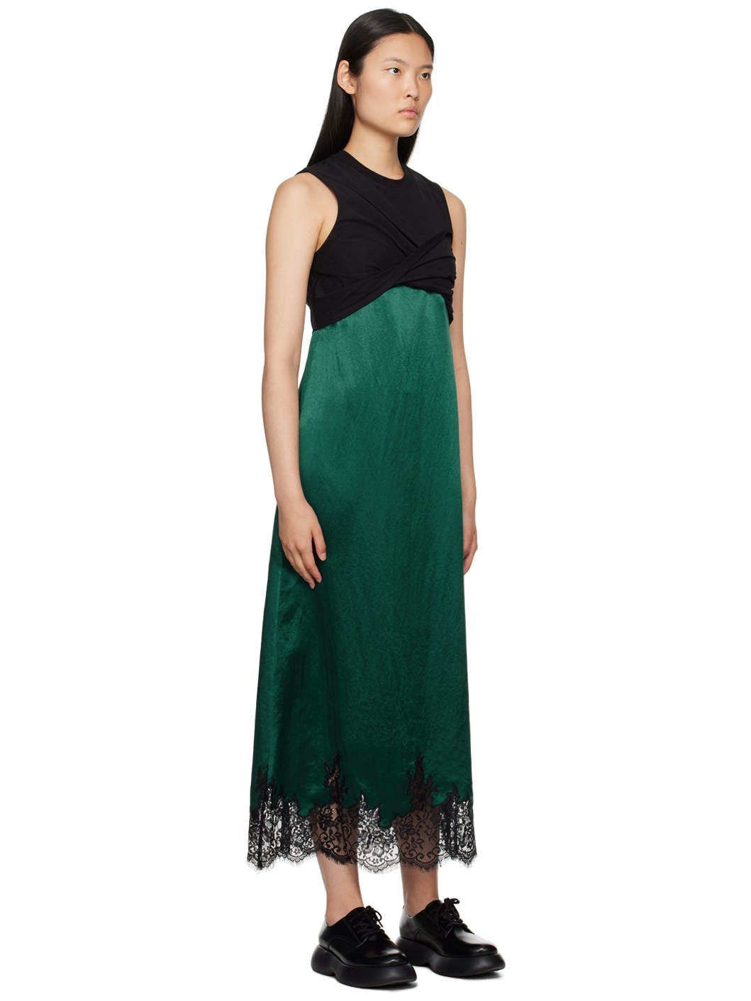 Black & Green Twisted Midi Dress - 2