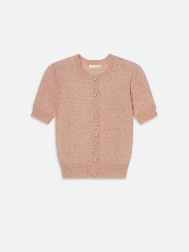 The Cashmere Pointelle Cardi in Light Pink - 1