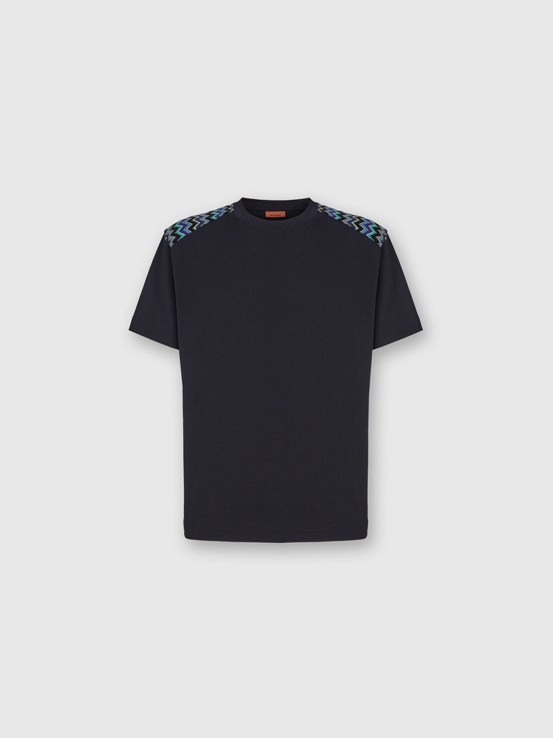 Cotton crewneck T-shirt with chevron inserts on the shoulders 1