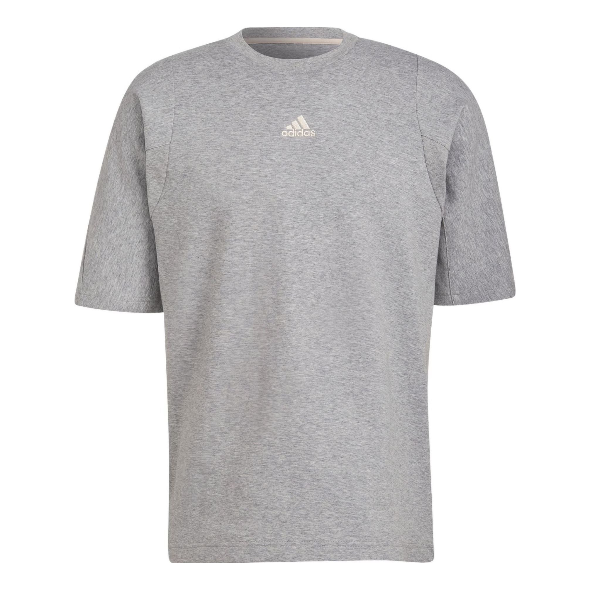 Men's adidas Internal Tee Solid Color Logo Round Neck Pullover Sports Short Sleeve Medium Hemp Grey  - 1