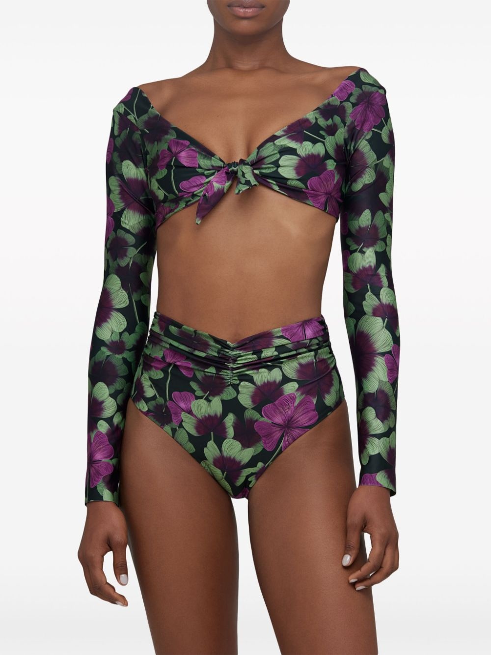 floral-print ruched bikini bottoms - 5