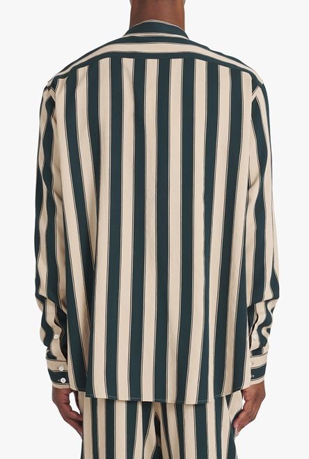 Sand-colored and dark green eco-designed striped shirt - 9