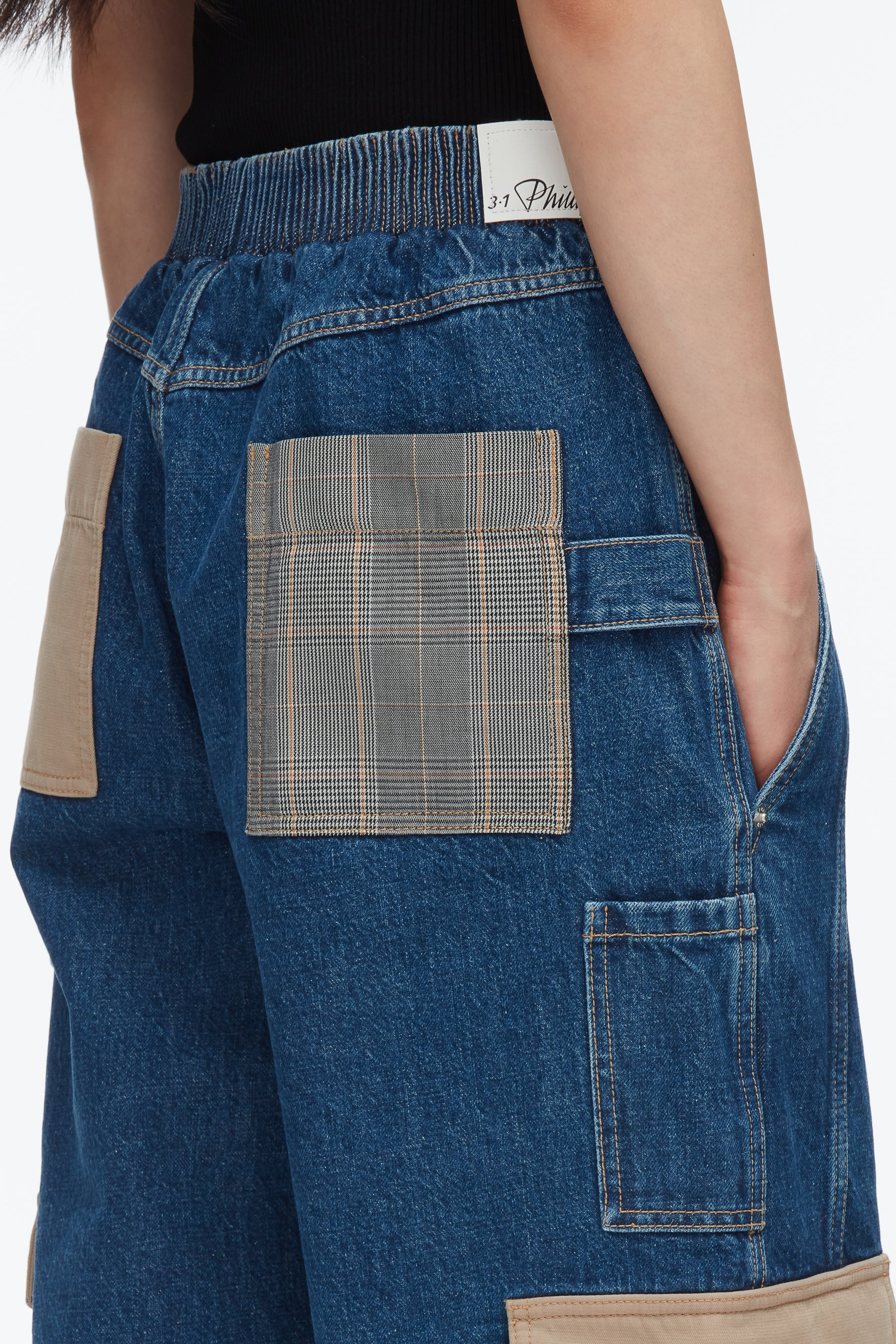 Patchwork Denim Pull On Pants - 7