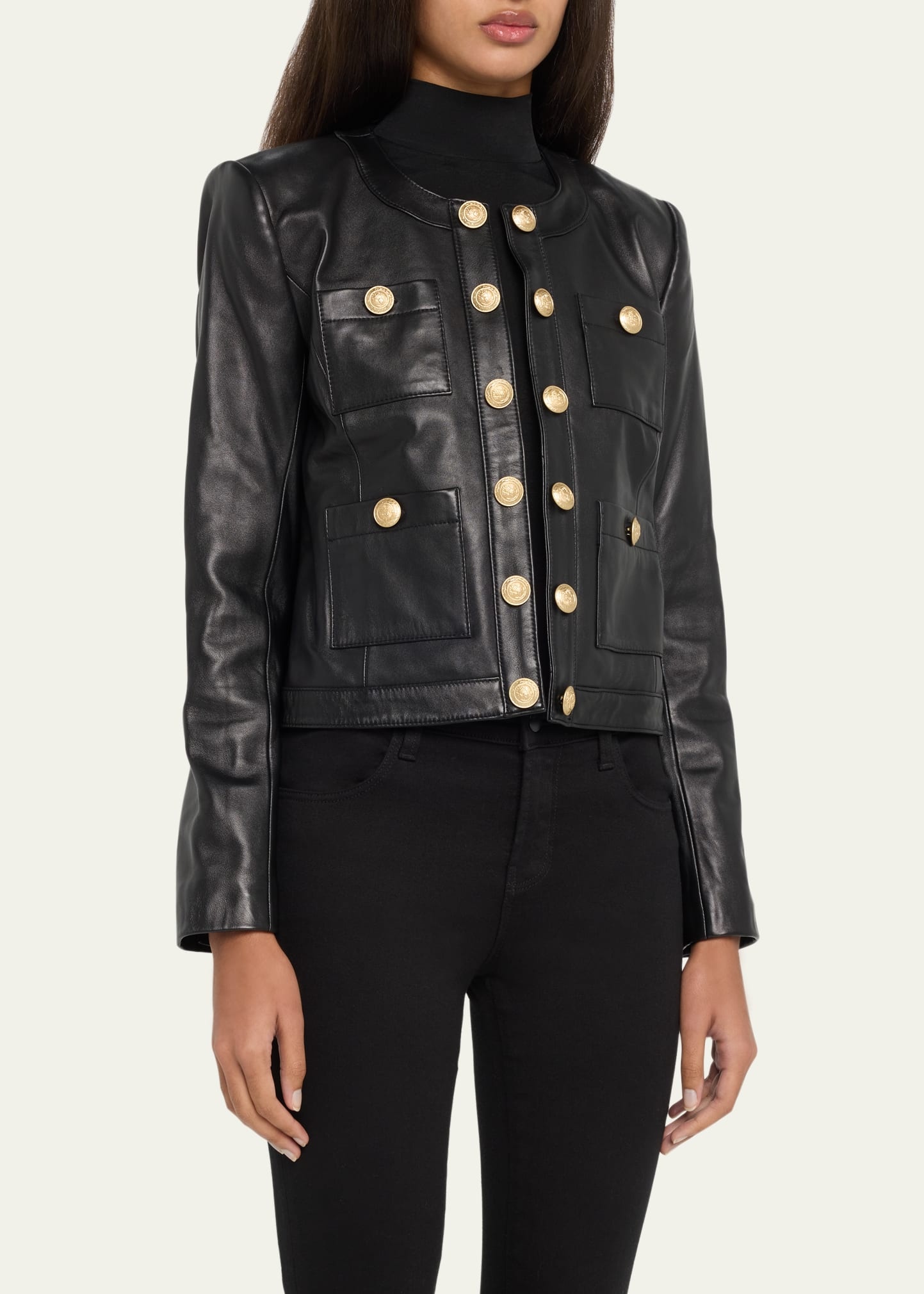 Jayde Collarless Leather Jacket - 4