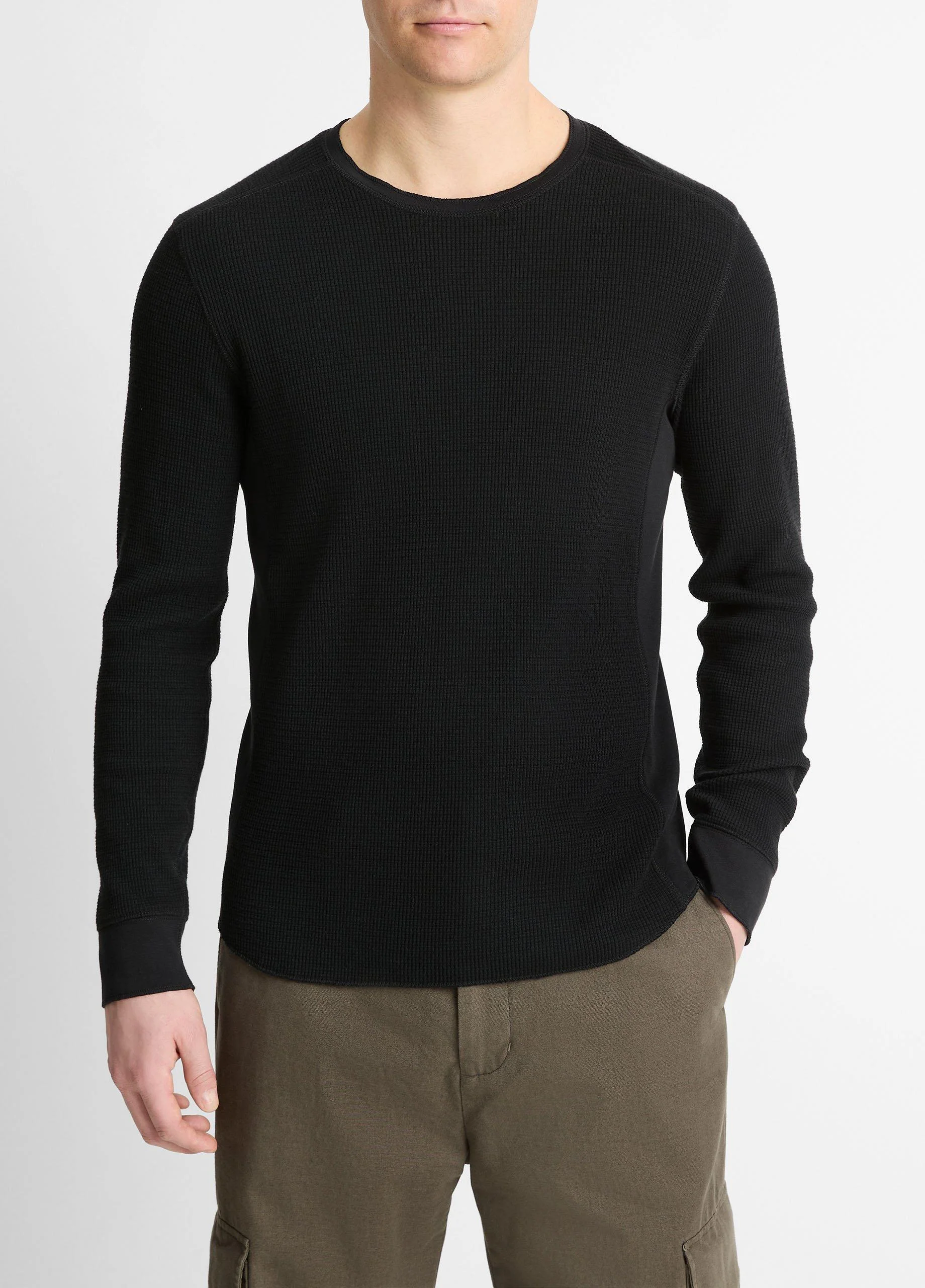 Pima Cotton-Blend Thermal Long-Sleeve Pullover - 1