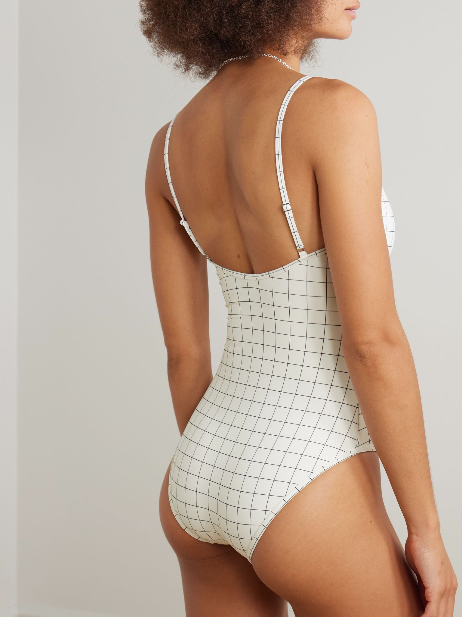Windowpane checked swimsuit White - 3