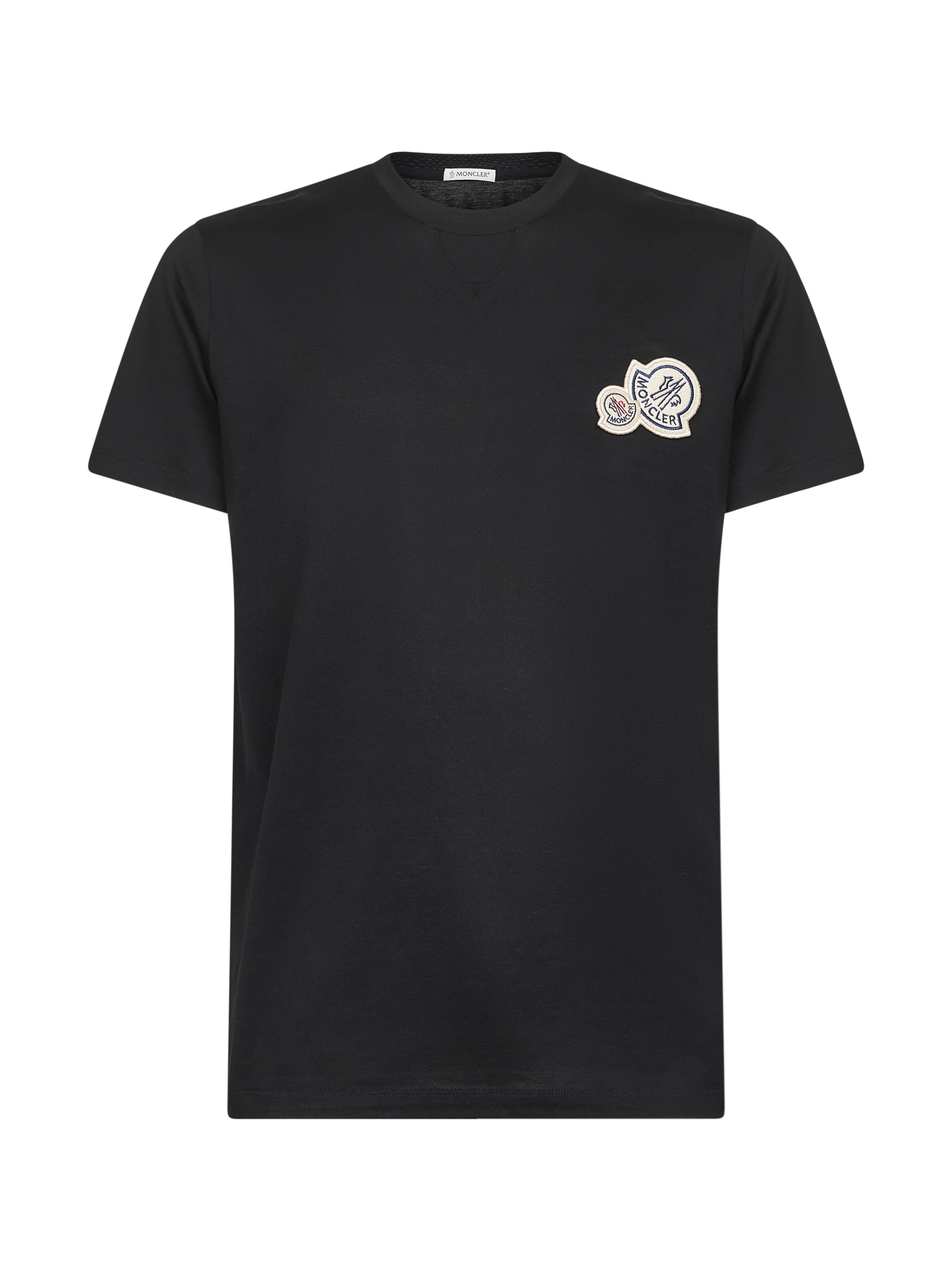 Black cotton double logo patch T-shirt - 1