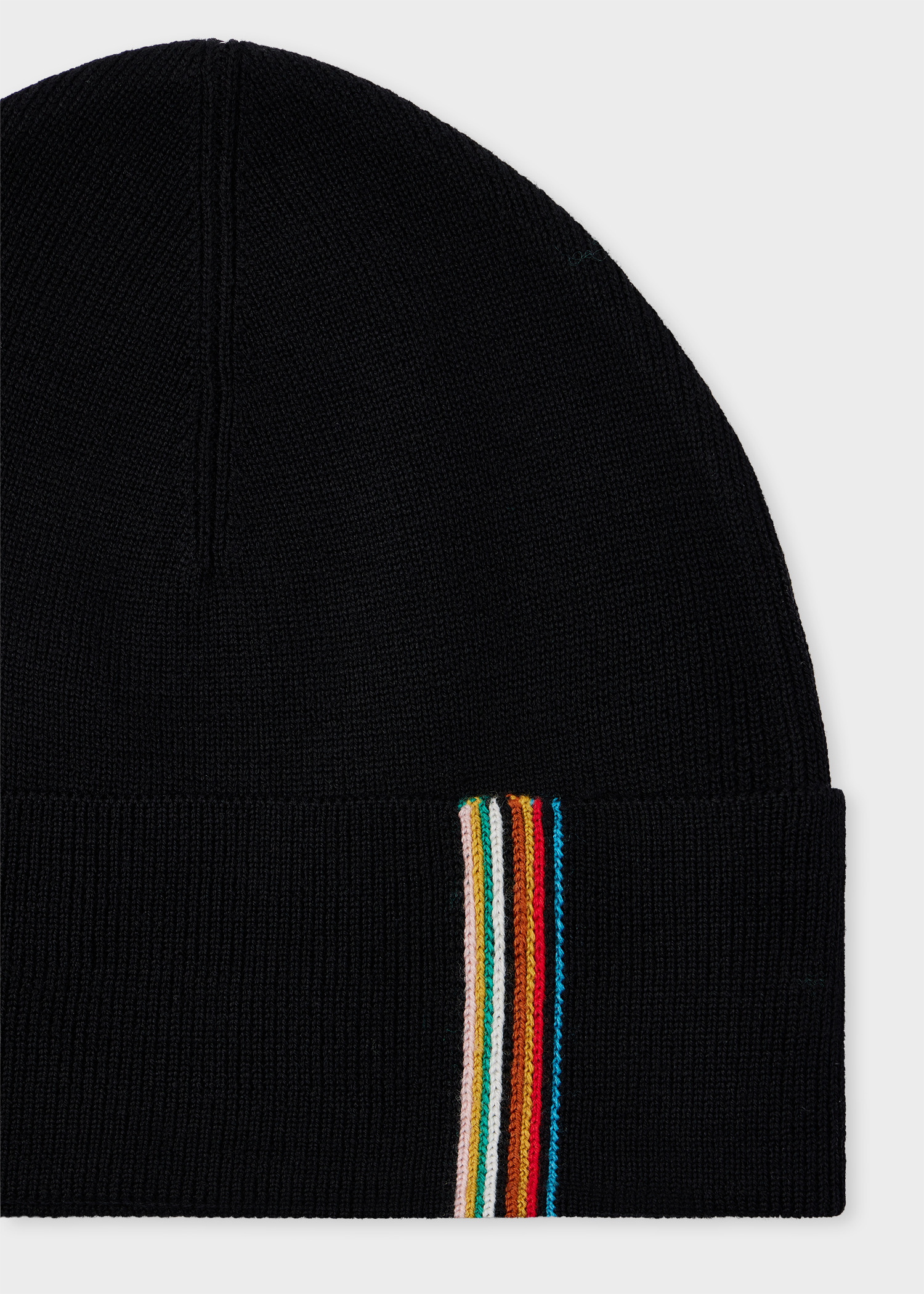 Black Merino Wool 'Signature Stripe' Trim Beanie & Scarf Set - 7