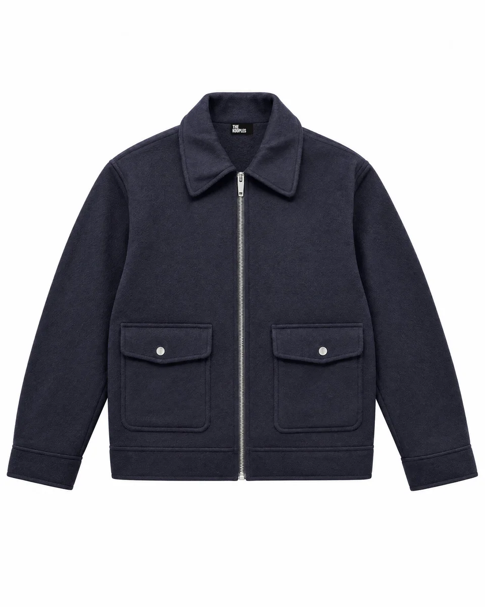 NAVY DOUBLE-SIDED WOOL JACKET - 1