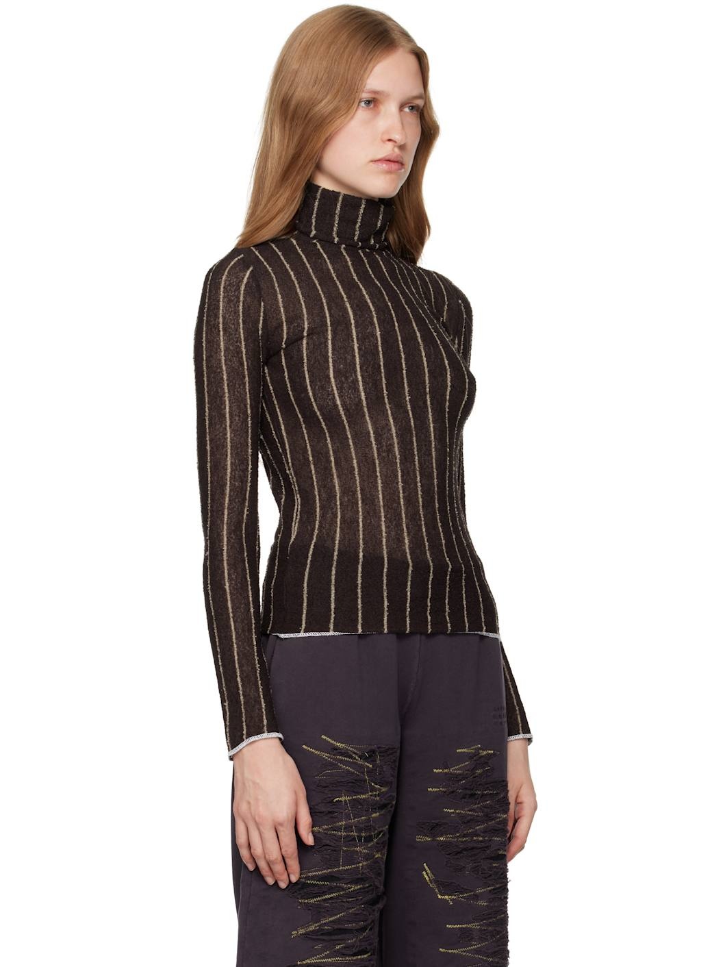 Brown Pinstripes Underpinnings Turtleneck - 4