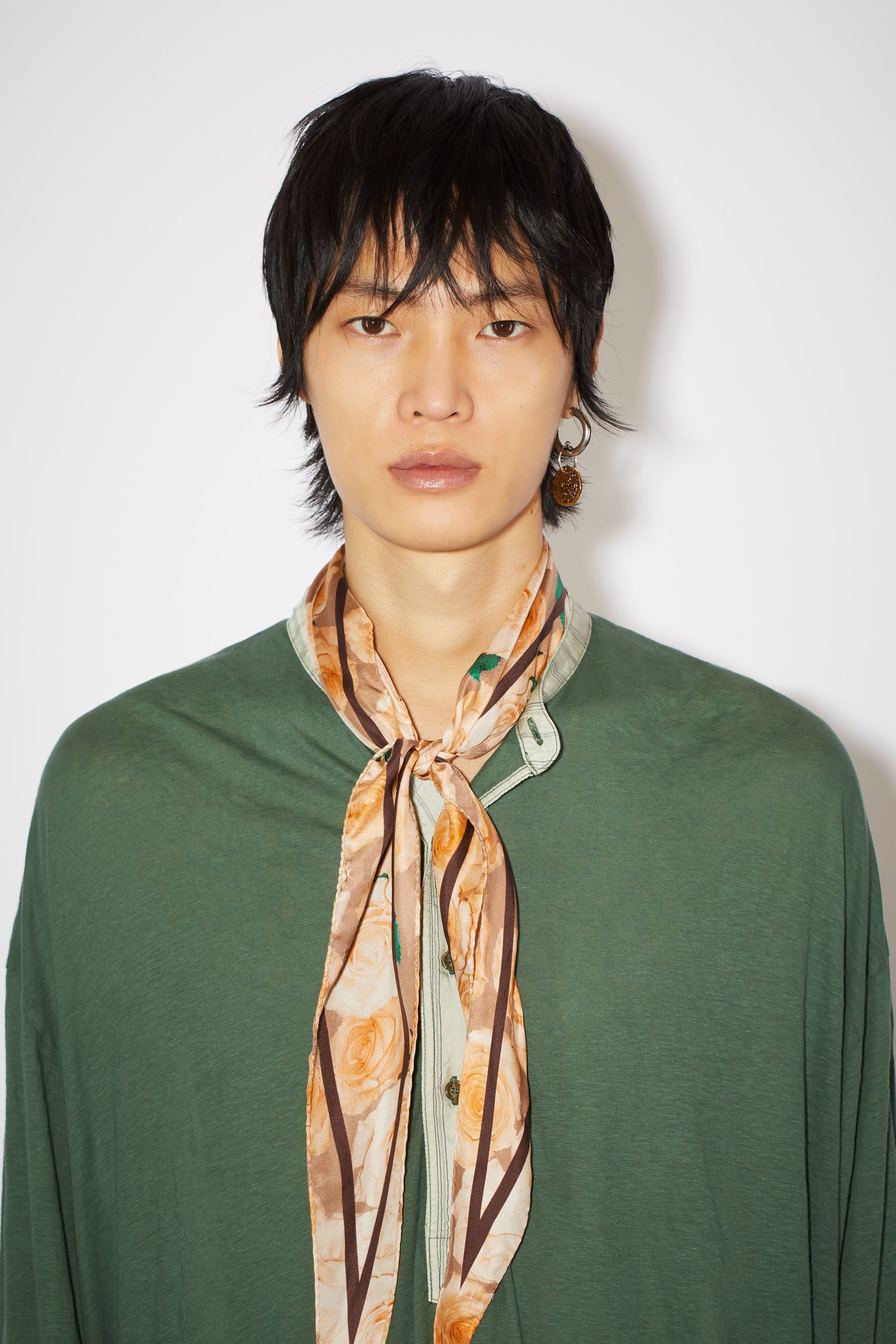 Rose print silk scarf - Peach orange - 3