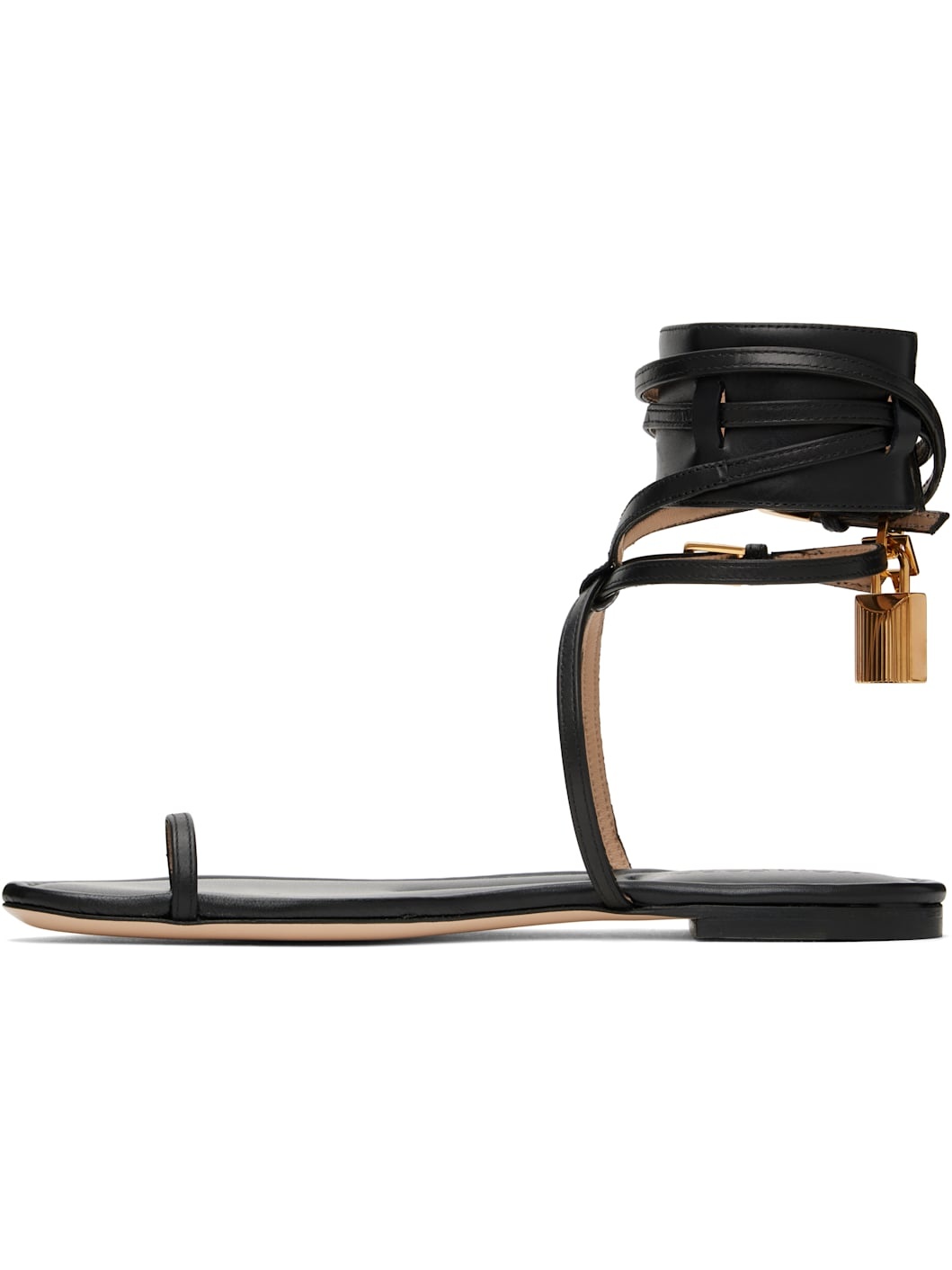 Black Soft Calf Ankle Wrap Sandals - 3