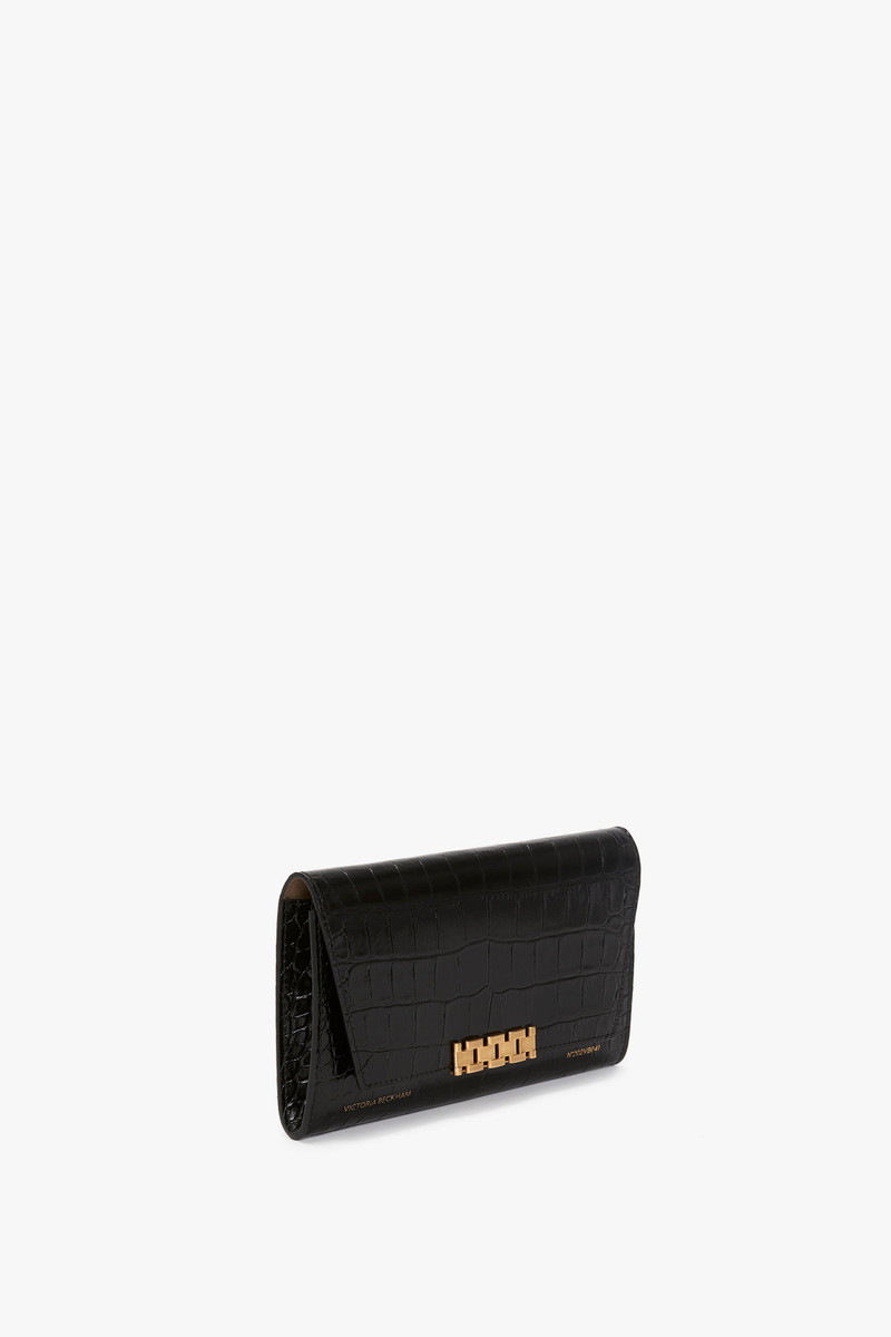 Wallet On Chain In Black Croc-Effect Leather 3