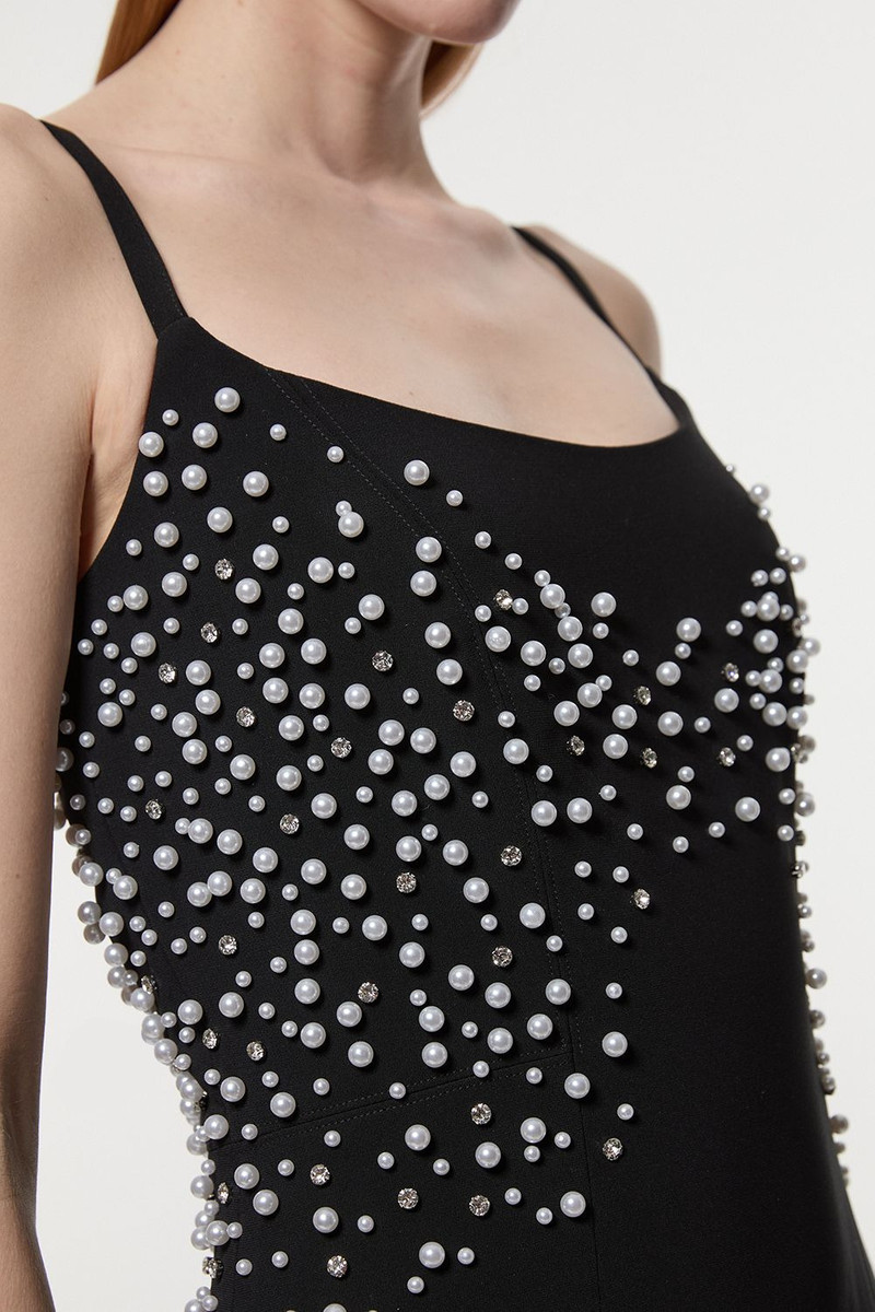 Pearl And Diamante Embellished Tailored Pencil Dress 3