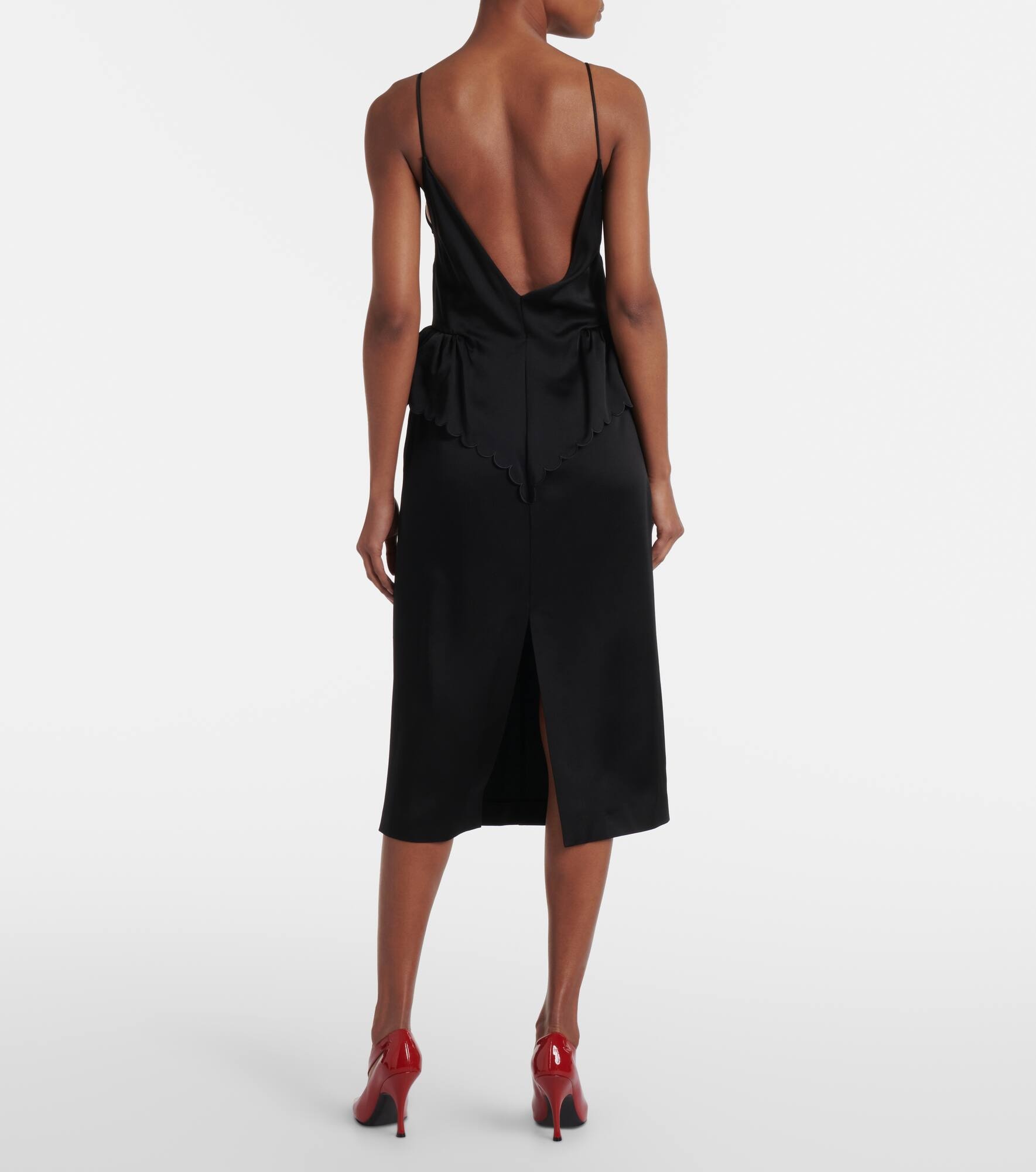 Open-back peplum satin midi dress - 3