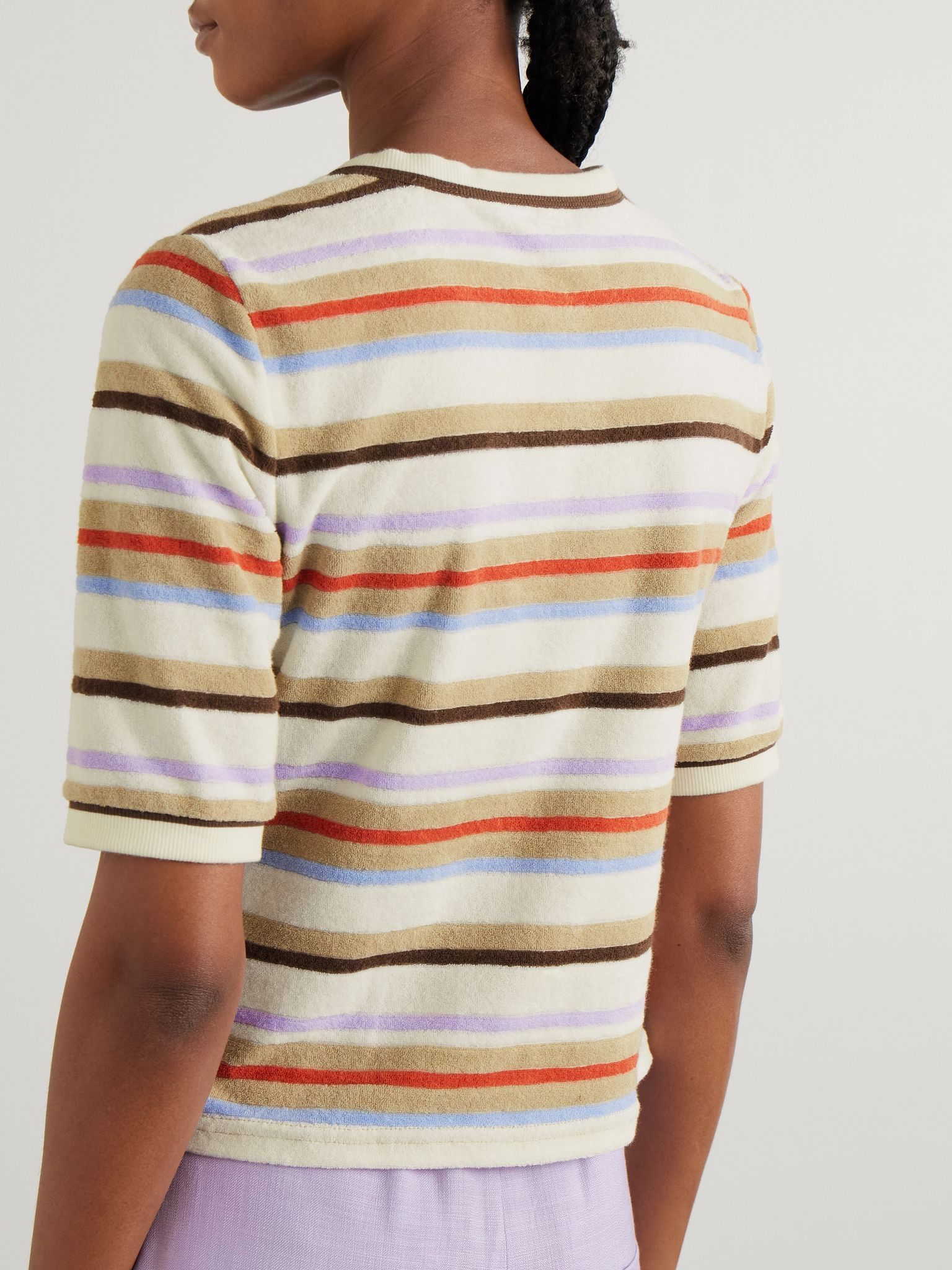 Brendan striped cotton-blend terry cardigan Beige - 3