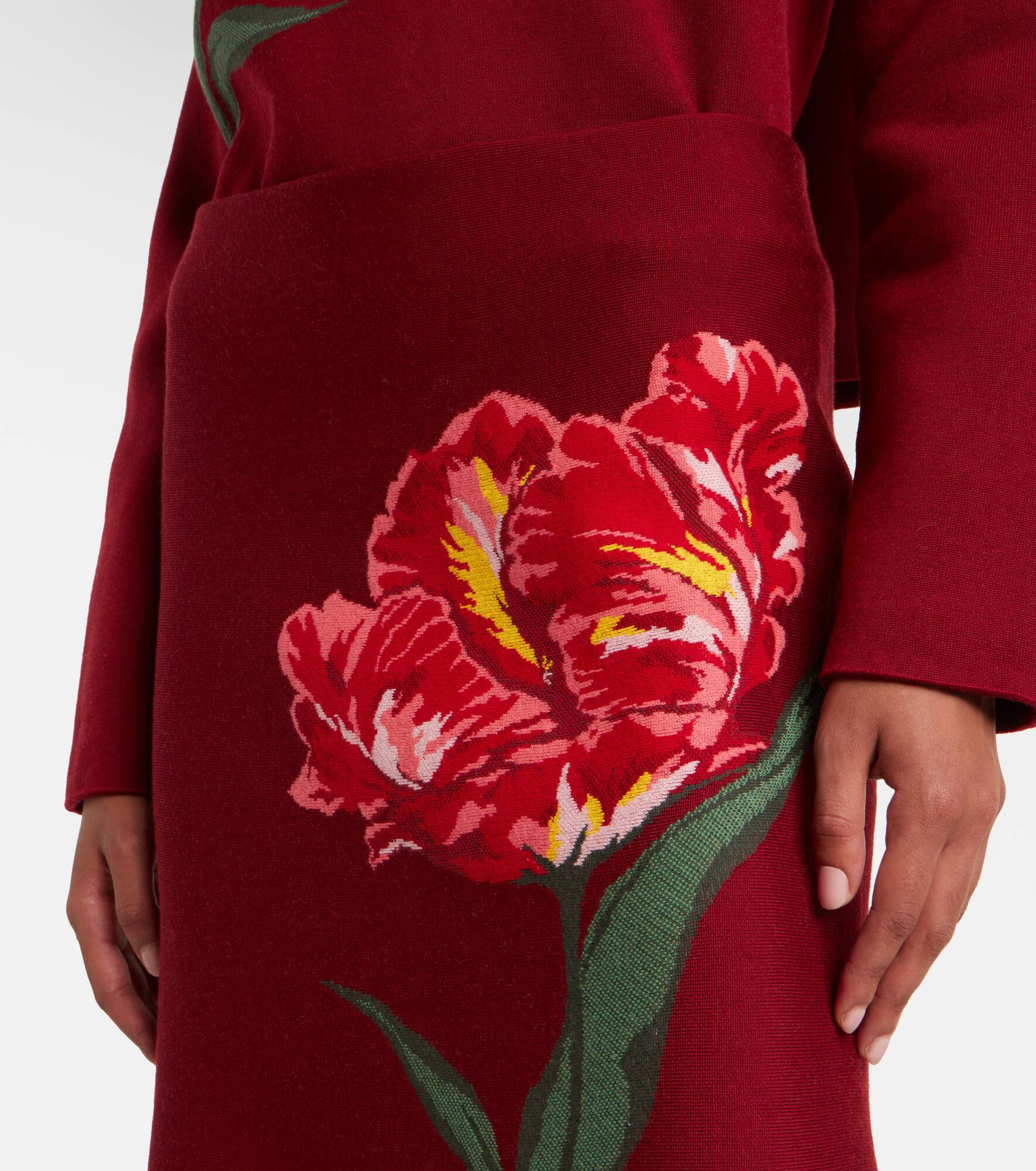 Floral jacquard cotton and wool midi skirt - 4