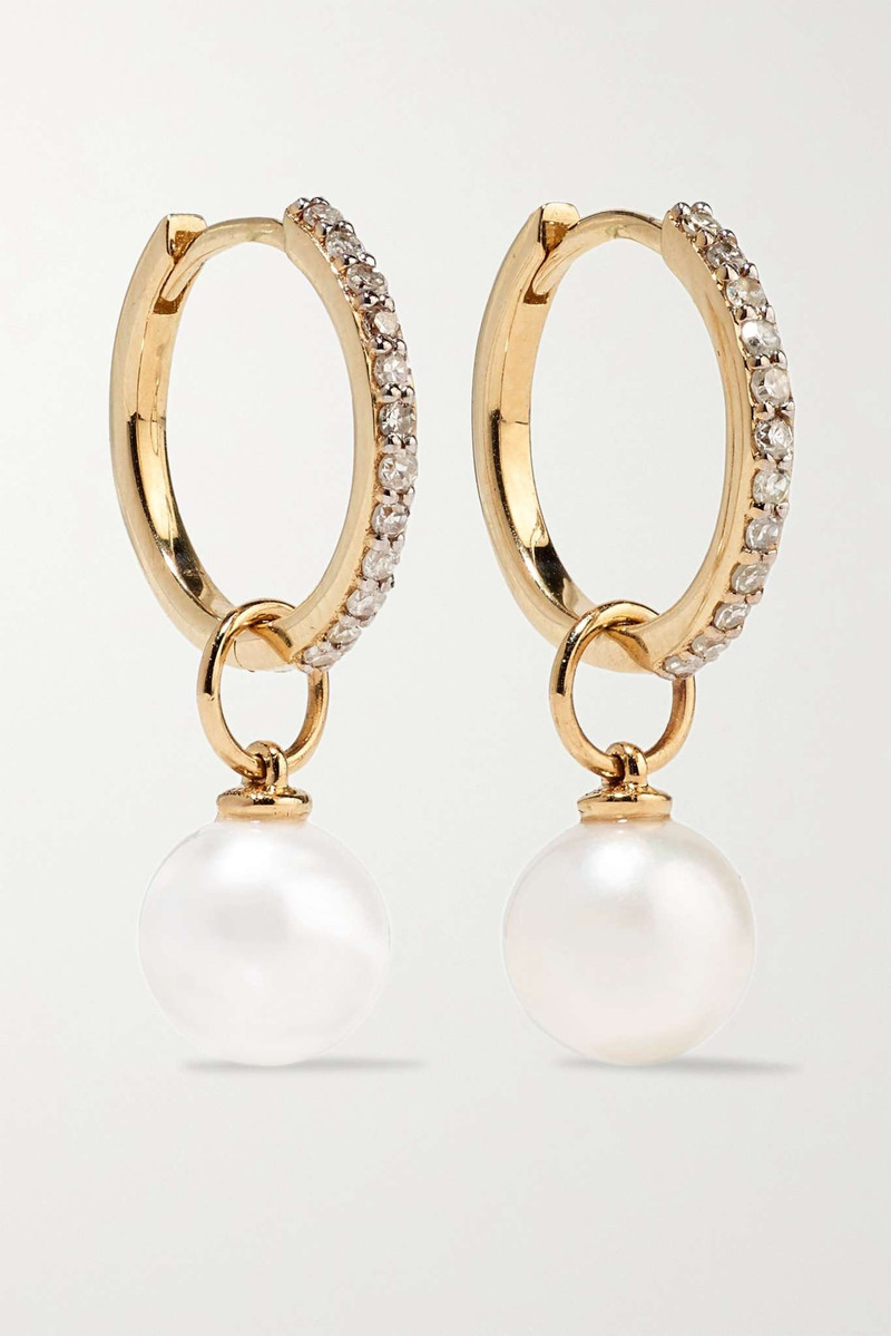 14-karat gold, diamond and pearl hoop earrings - 1