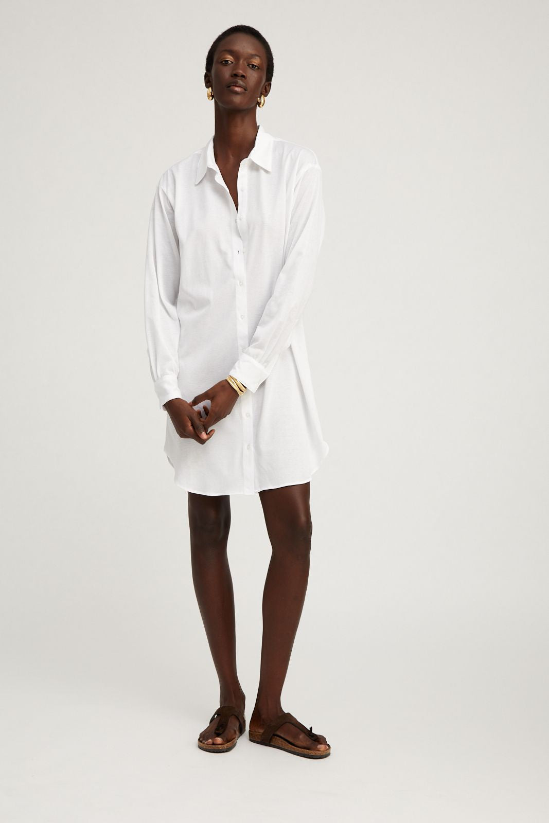 WHITE BUTTON DOWN MINI DRESS - 2